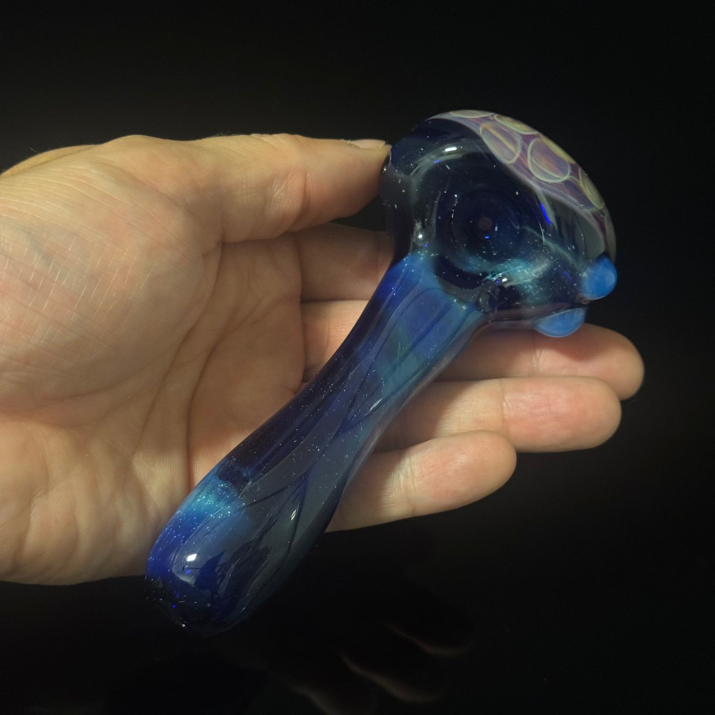 Blue Space Galaxy Honeycomb Glass Heady Pipe Hand Blown