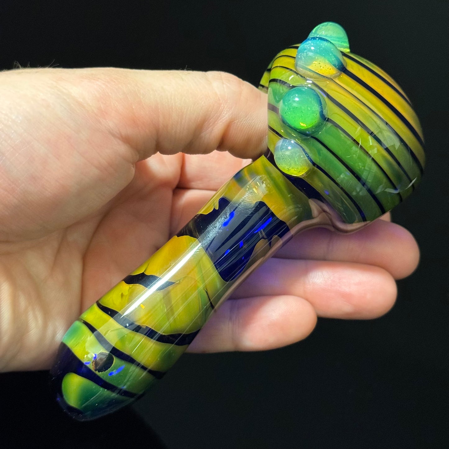 Green Wrapped Glass Pipe with Slyme Heady Pipe Hand Blown