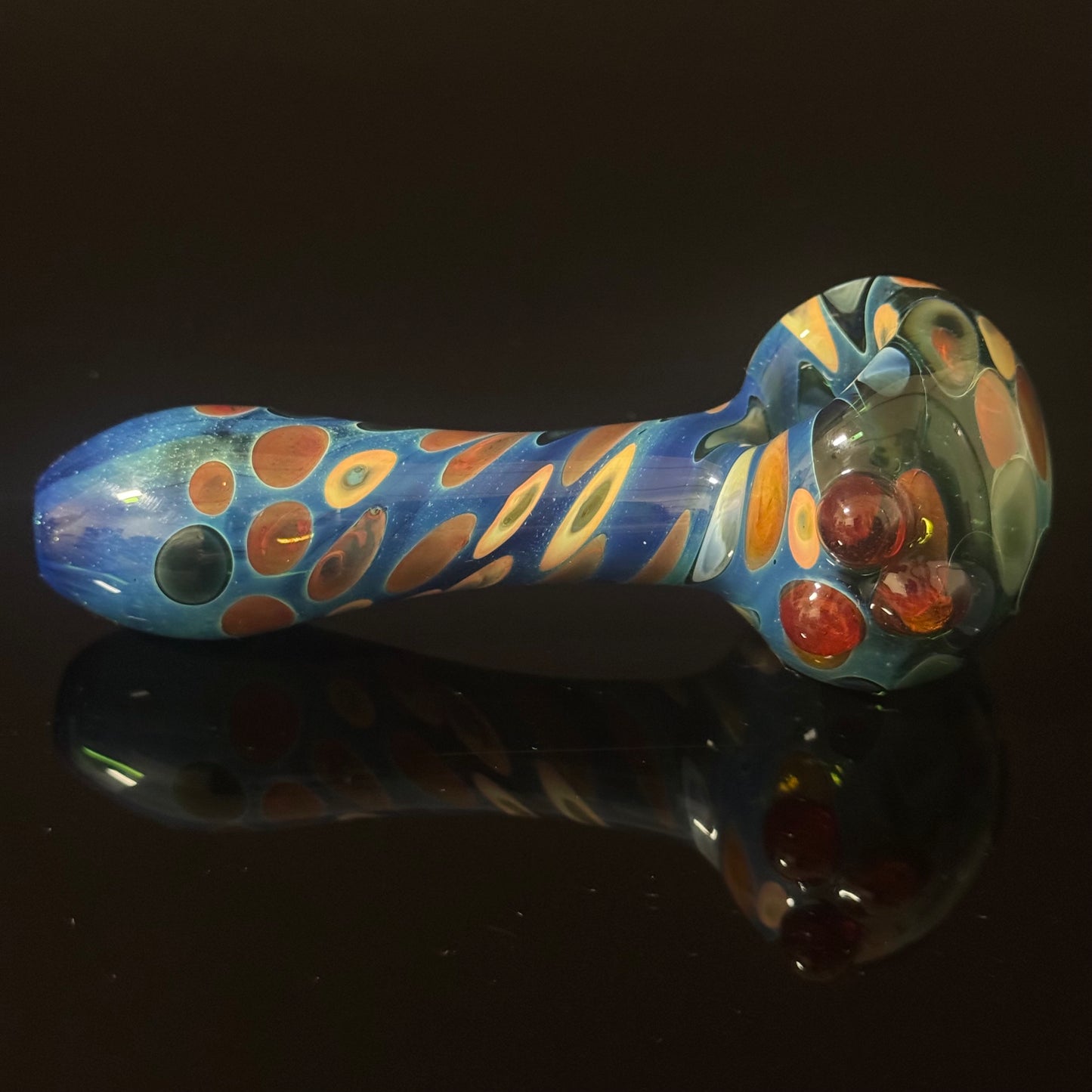 Blue Cobalt Dotted & Wrapped Color Glass Heady Pipe Hand Blown