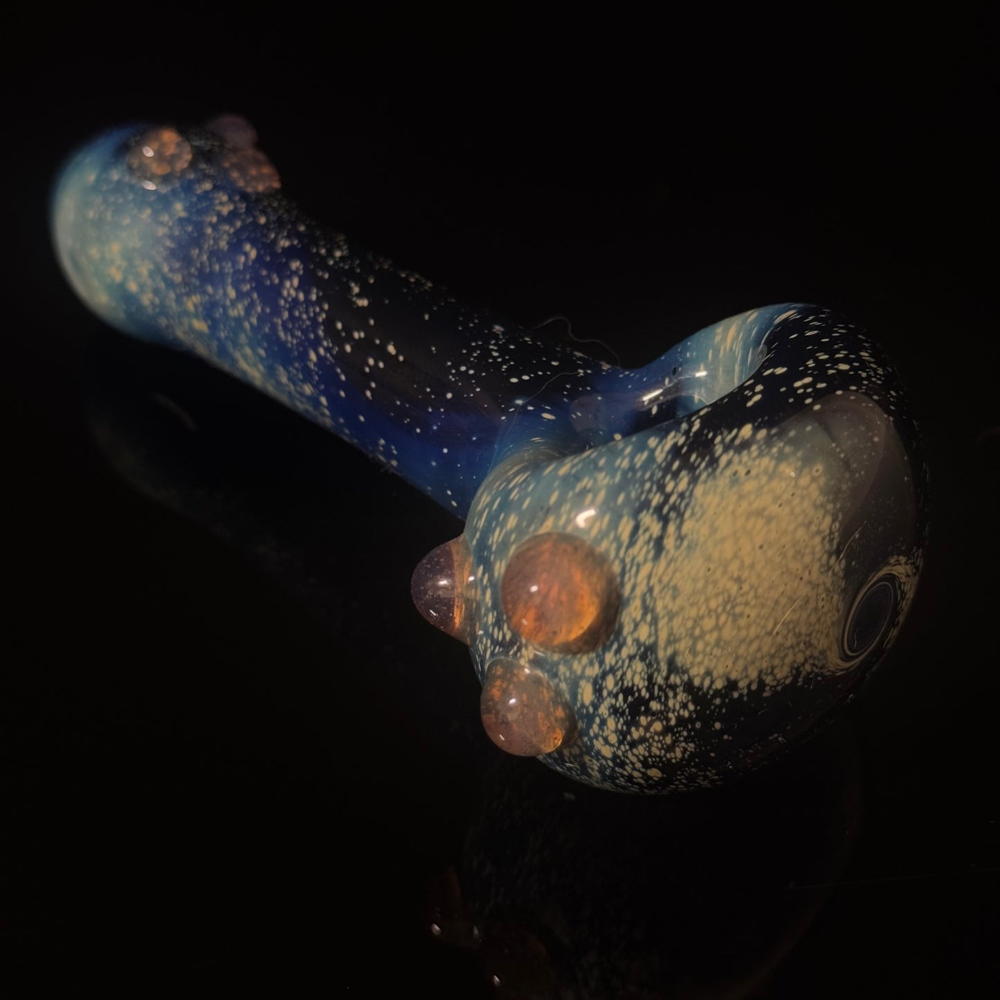 Galaxy Pipe Cobalt Space Pipe W/ Color Change Marbles - Slyme to Pink Slyme Fumed Cobalt Glass Pipe, Heady Hand Blown