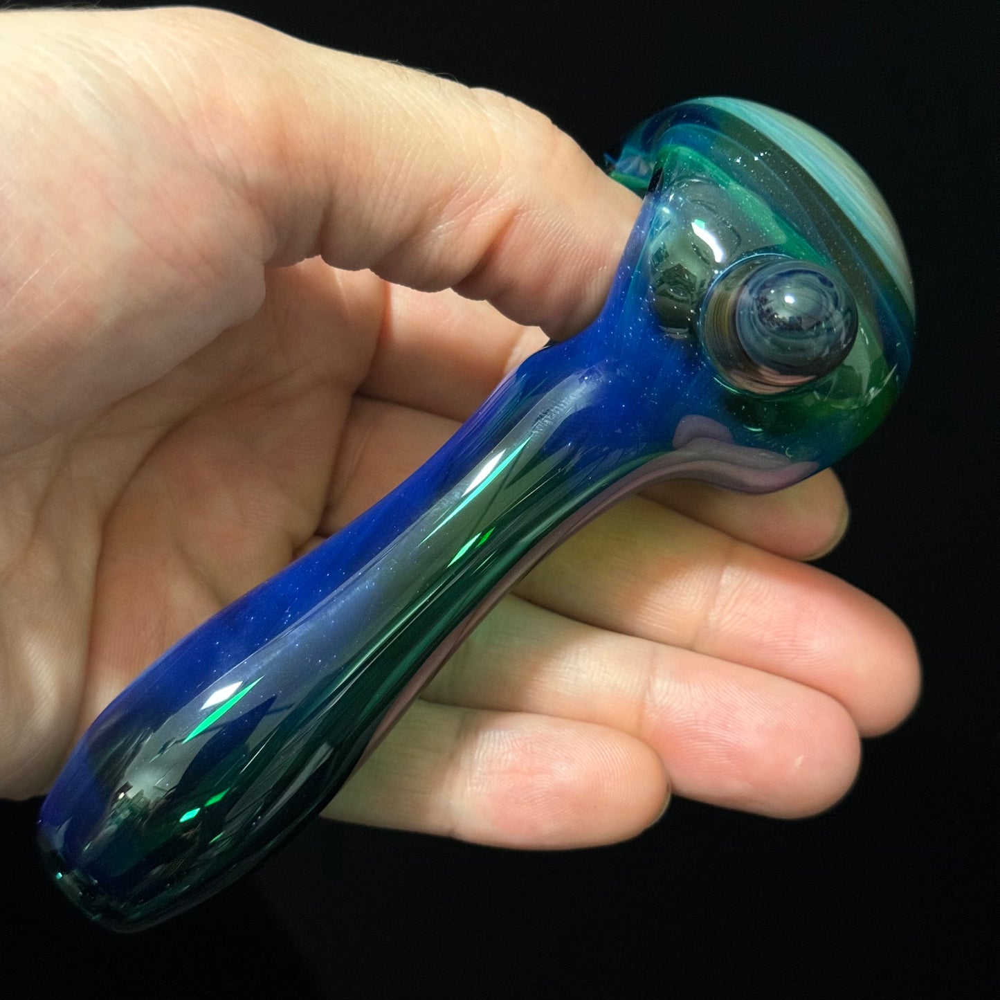 Blue Fumed Cobalt Wrapped Color Glass Heady Pipe Hand Blown