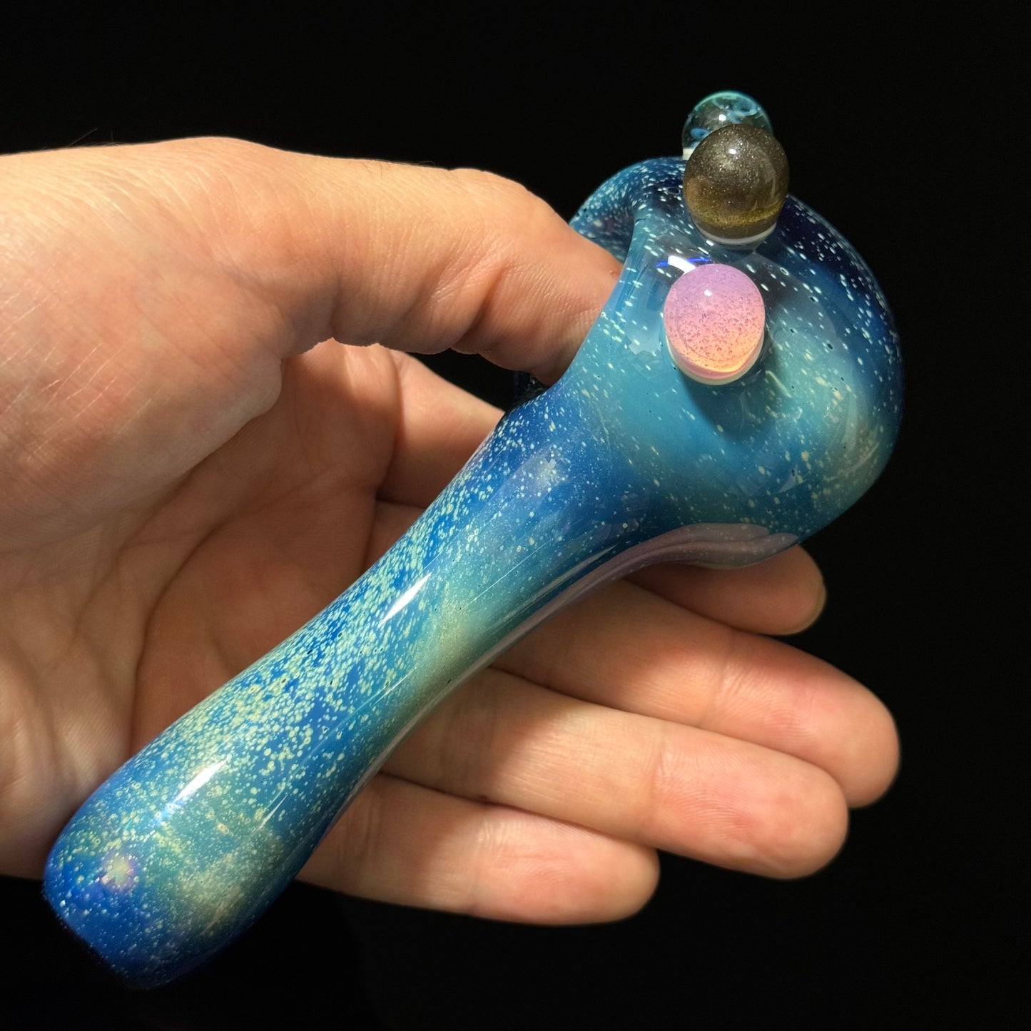 Slyme Blue Space Galaxy Nebula Glass Pipe Silver Fumed Glass Pipe, Heady Hand Blown