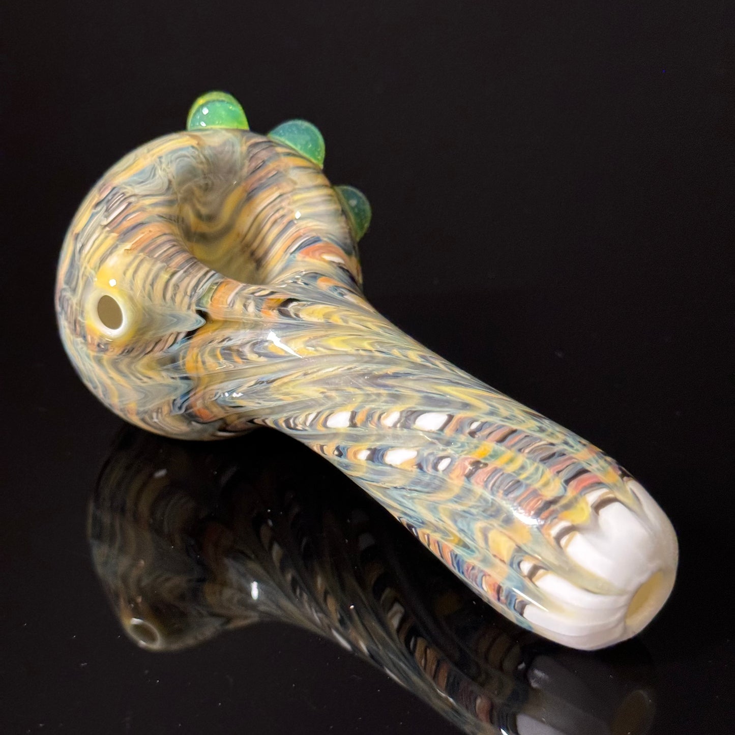 Solid White Pipe with a Multicolor Wrap Heady Hand Blown