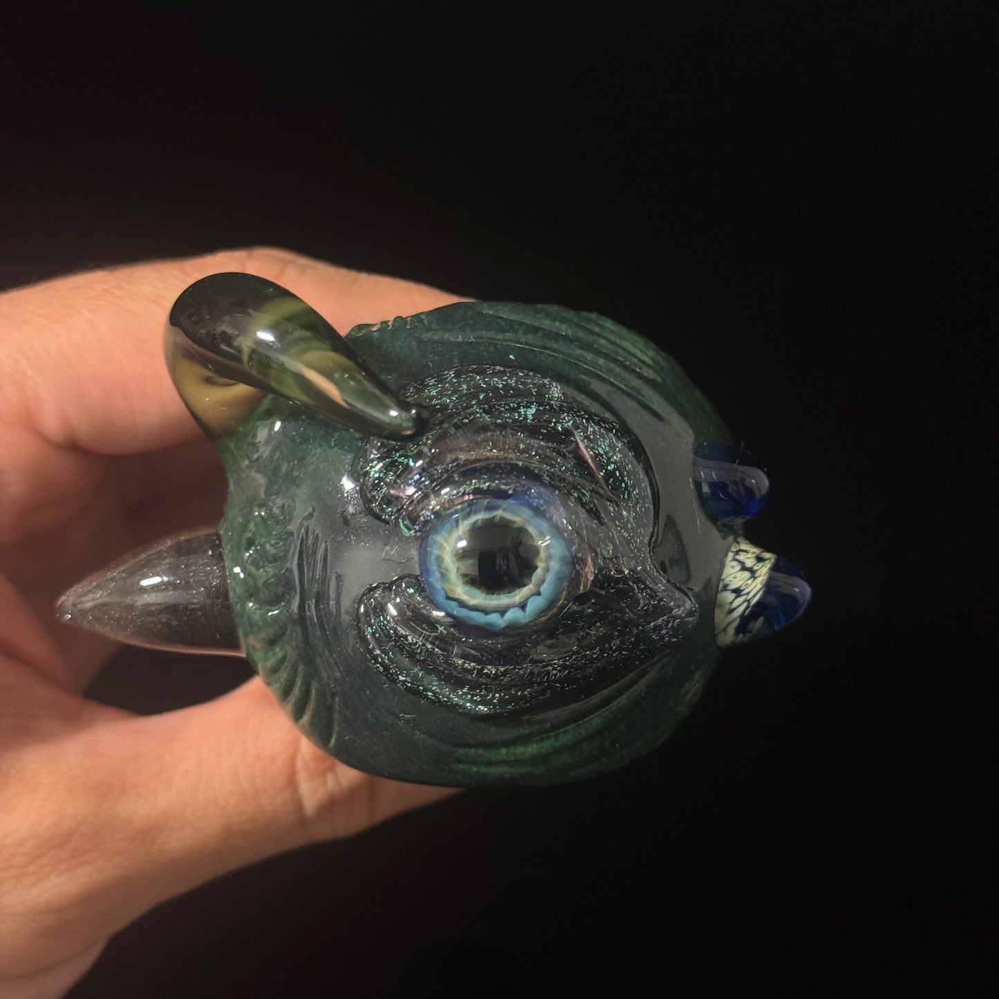Eyeball Monster Dichro Sparke Green Glass Heady Pipe Hand Blown