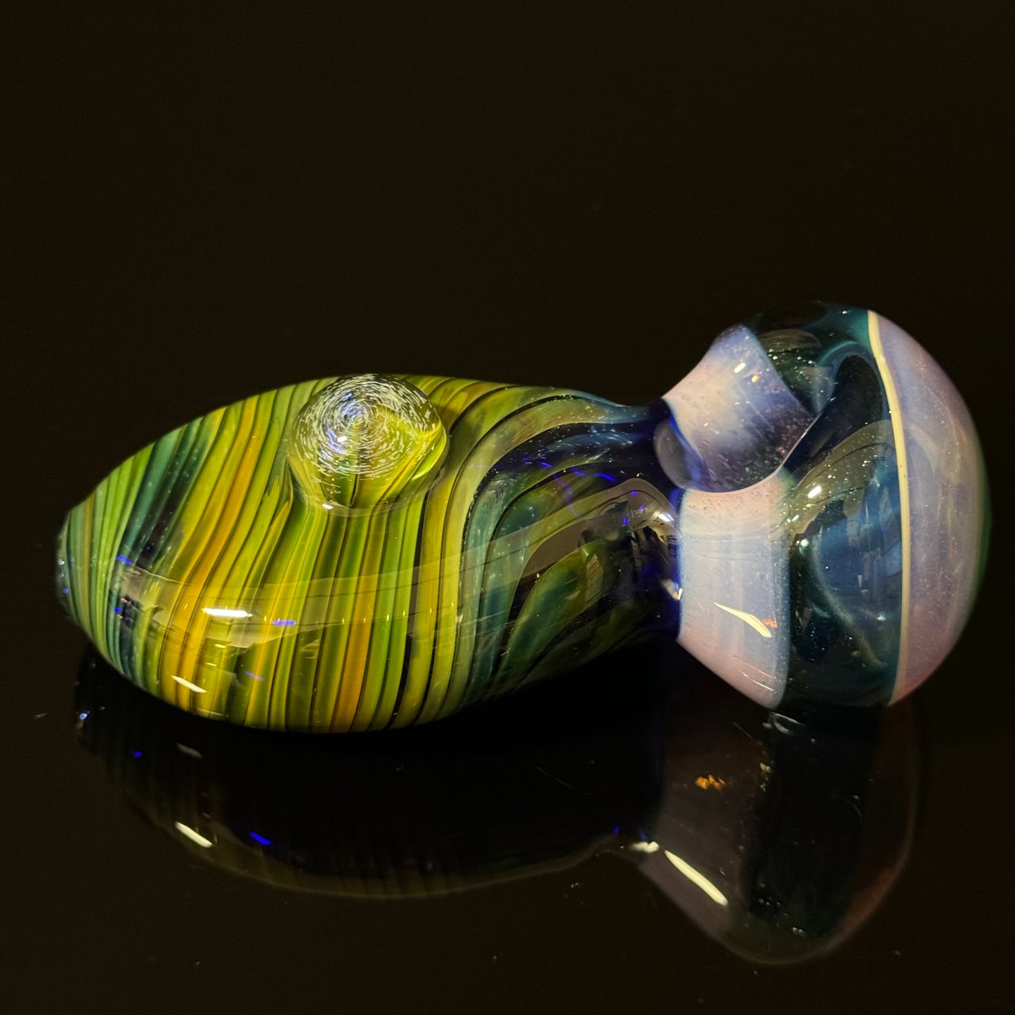 Flat Blue & Green Cobalt Wrapped Color Glass with a pink Slyme Cap, Heady Pipe