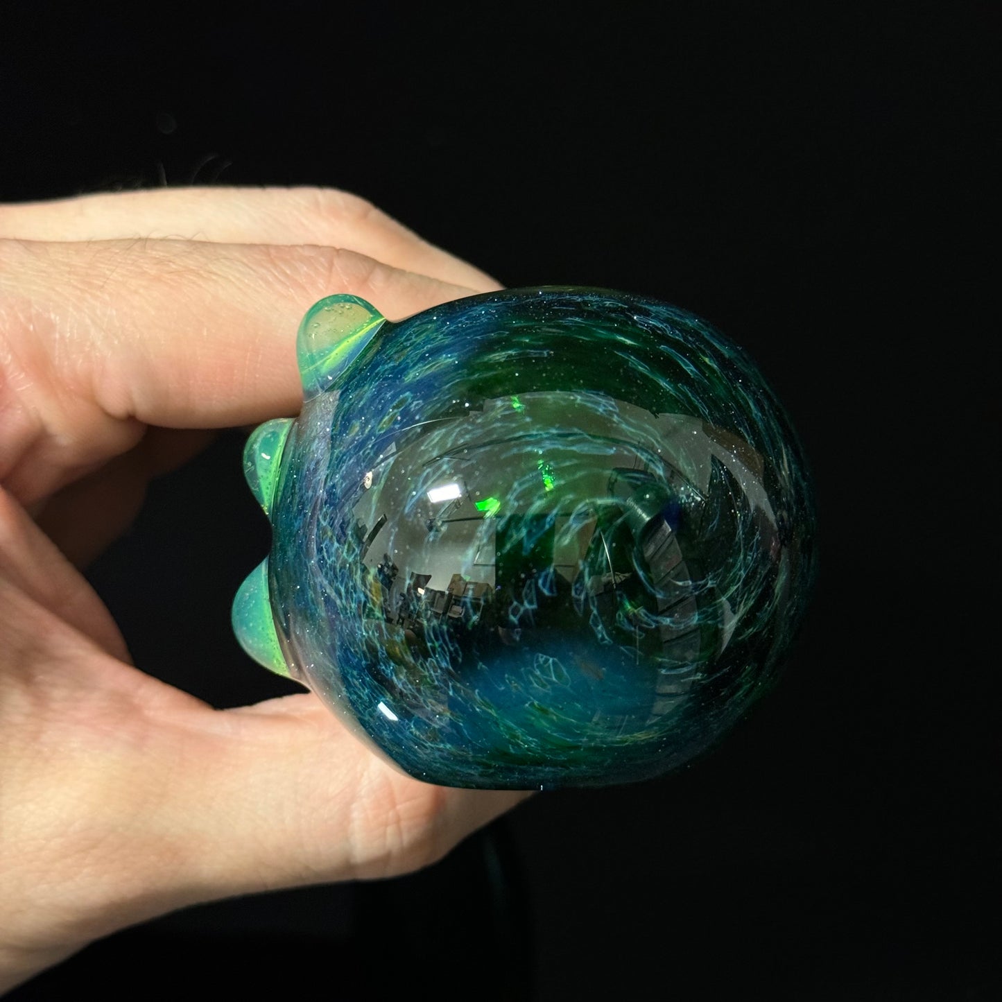 Inside out Sparkle Black & Green Glass Pipe Heady Pipe Hand Blown Extra Thick