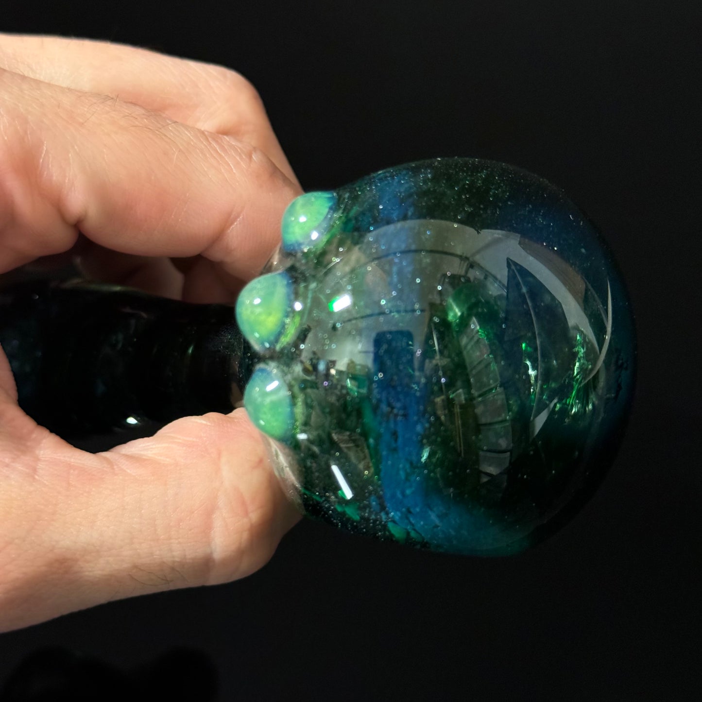 Inside out Sparkle Black & Green Glass Pipe Heady Pipe Hand Blown Extra Thick