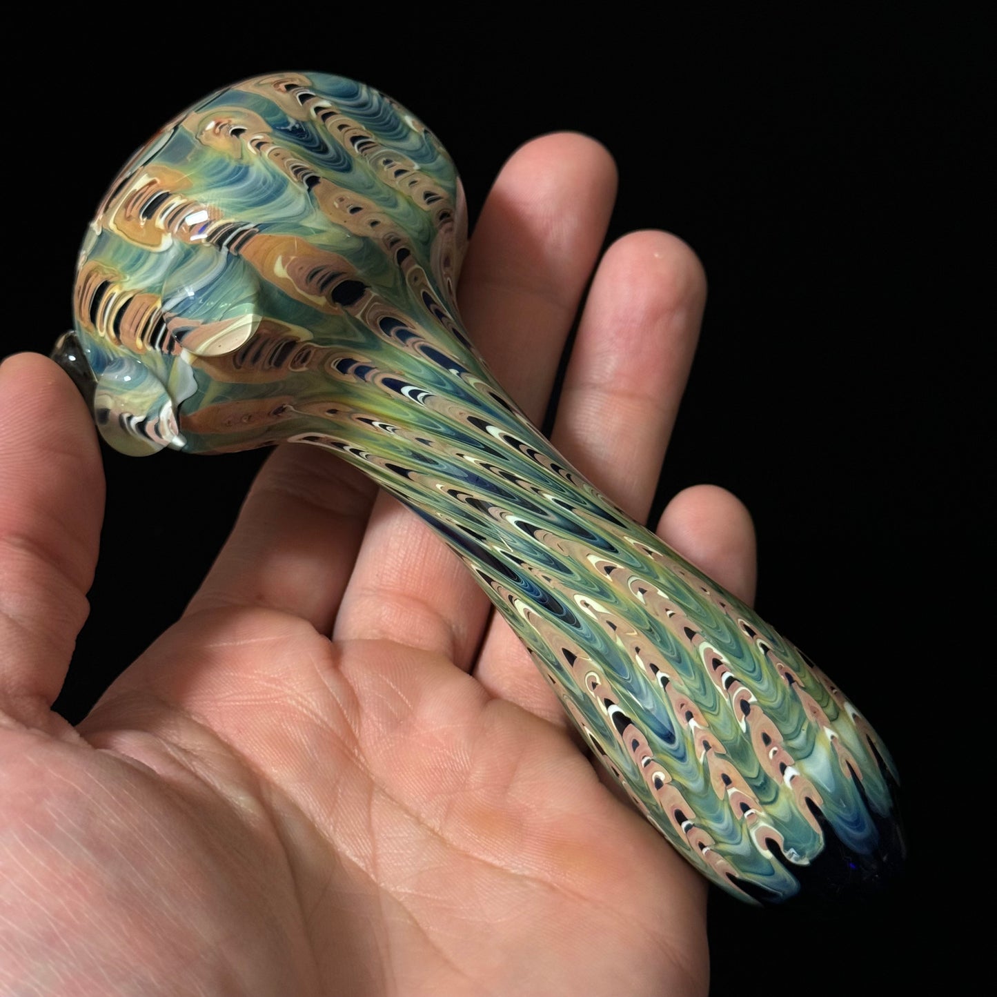 Blue & Green Multicolor Cobalt Wrapped Color Glass Heady Pipe Hand Blown