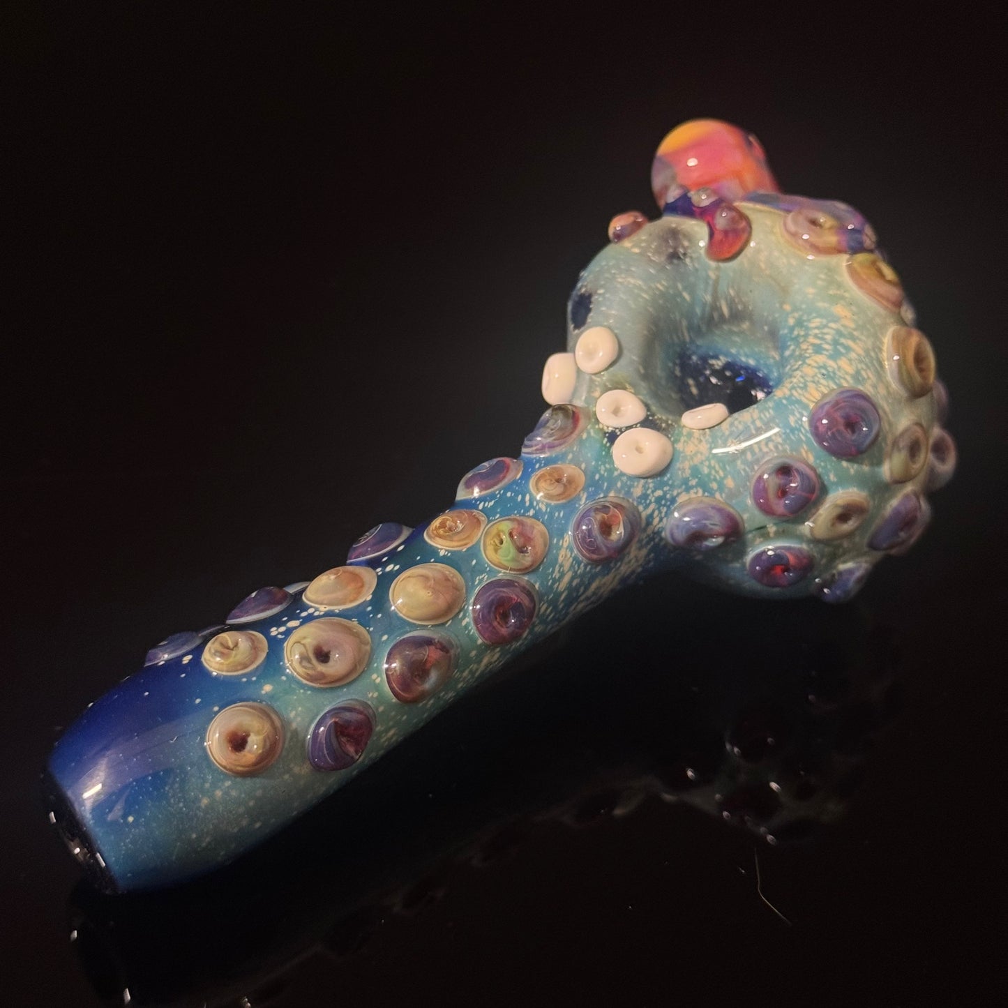 Octopus Barnacle Sea pipe on Blue Fumed Cobalt Color Glass Heady Pipe Hand Blown