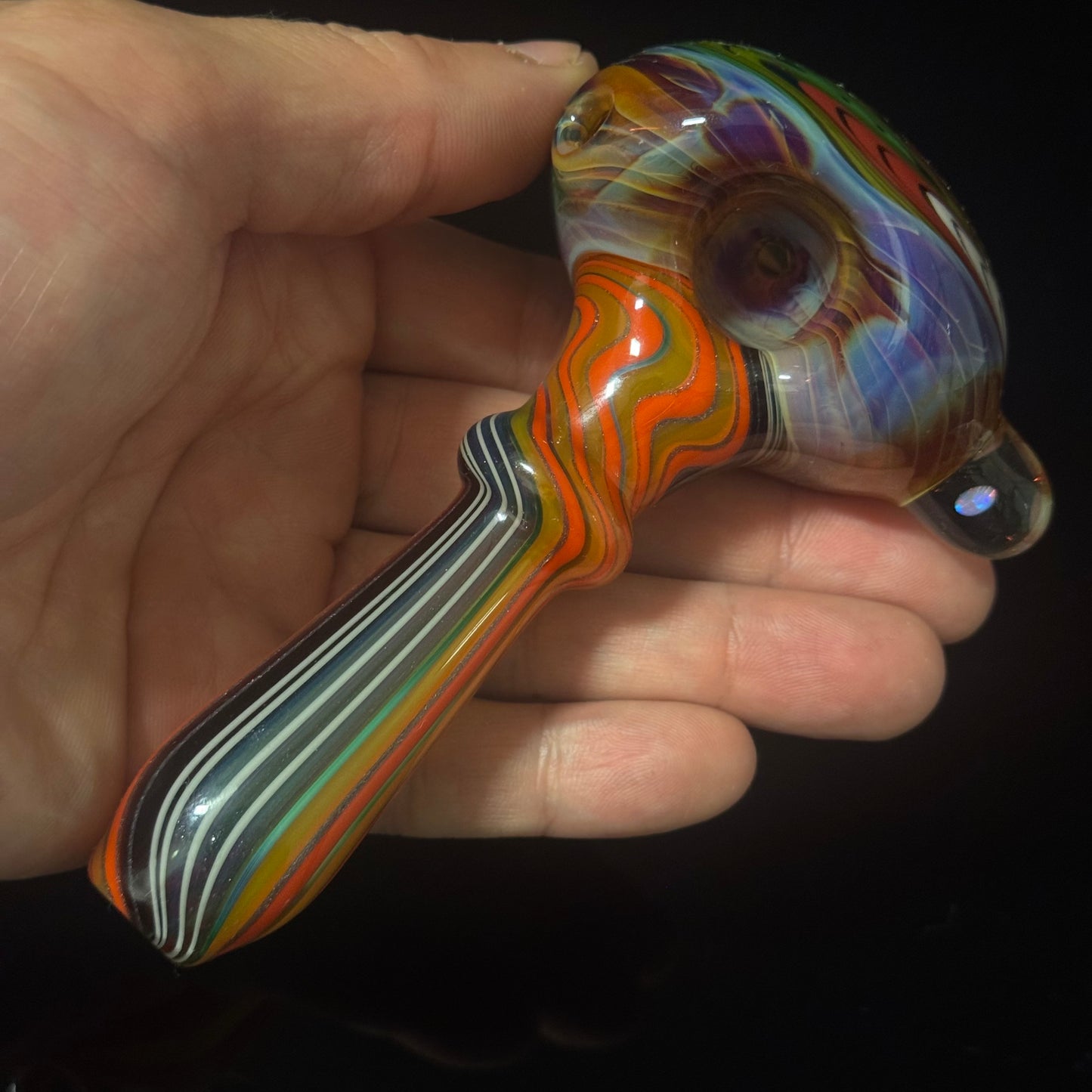 Full Linework Switchback Glass Pipe, Heady Hand Blown with An Opal