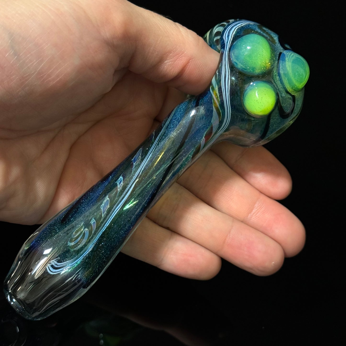 Heavy Inside out Sparkle Blue Glass Pipe with Linework throughout the Heady Pipe