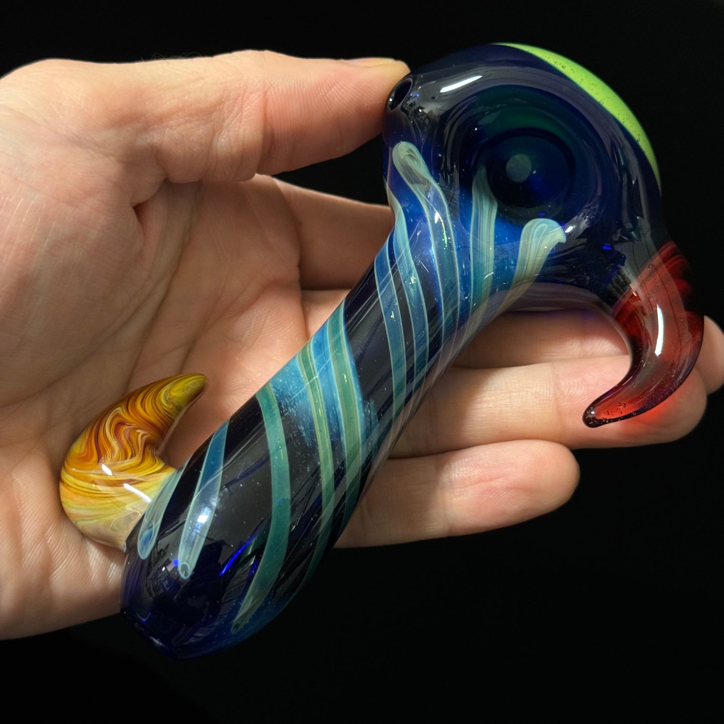 Slyme Bowl with Blue Cobalt Wrapped Color Glass Heady Pipe Hand Blown