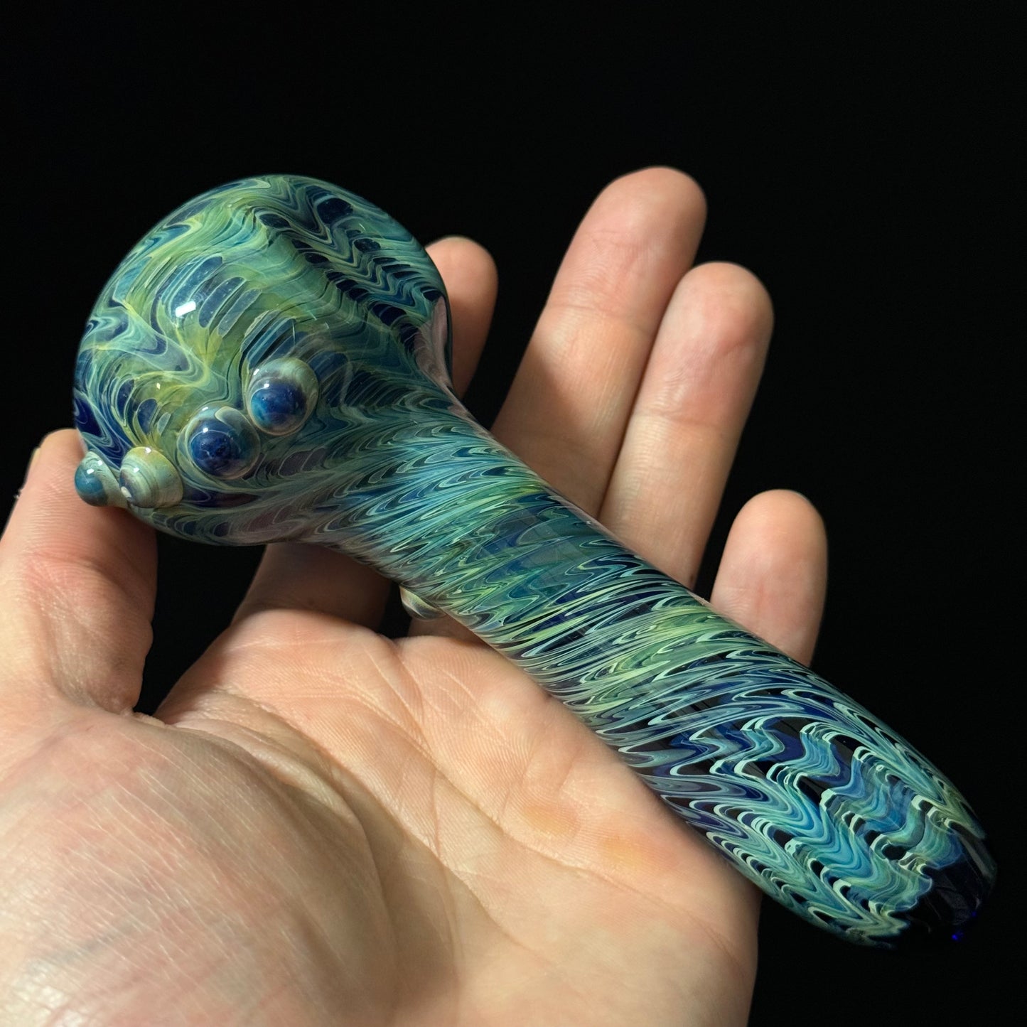 Blue & Green Cobalt Wrapped Color Glass Heady Pipe Hand Blown