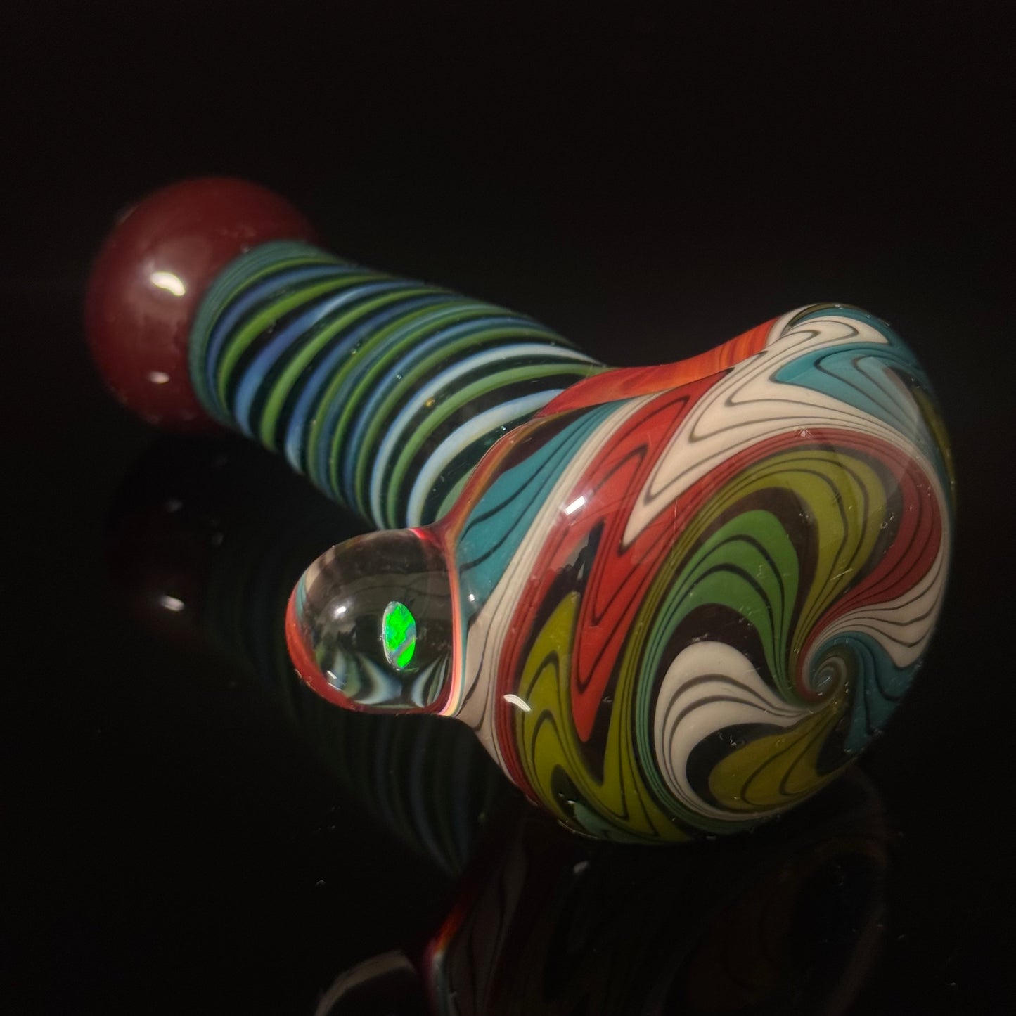 Full Linework Switchback Glass Pipe, Heady Hand Blown with An Opal