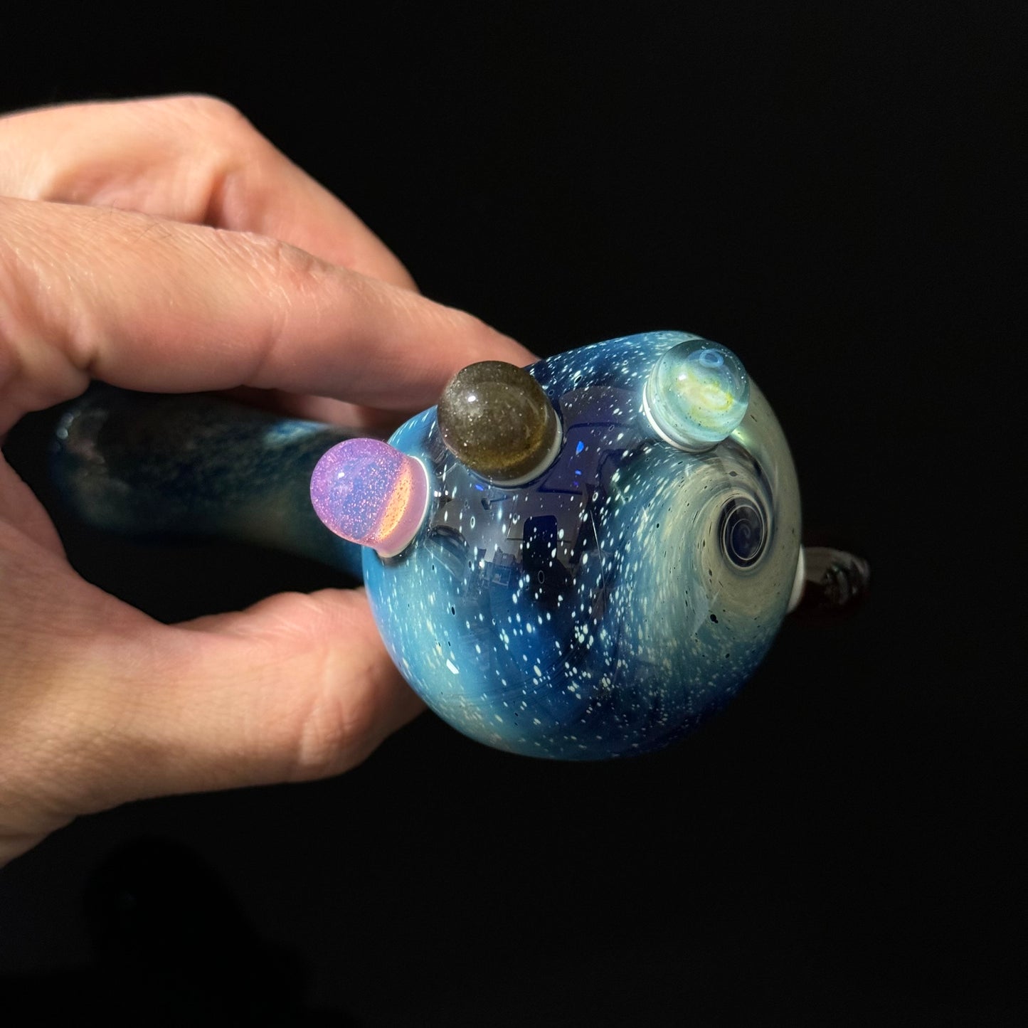 Slyme Blue Space Galaxy Nebula Glass Pipe Silver Fumed Glass Pipe, Heady Hand Blown