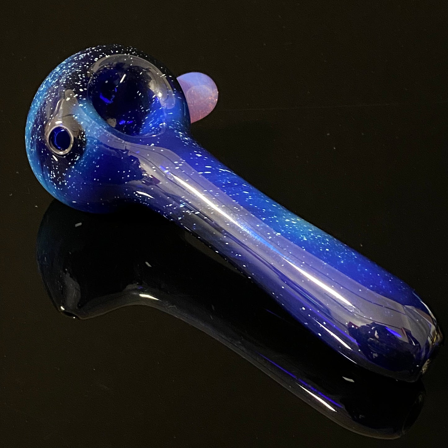 Galaxy Pipe Cobalt Space Pipe Space Fumed Cobalt Glass Pipe, Heady Hand Blown with Pink Slyme