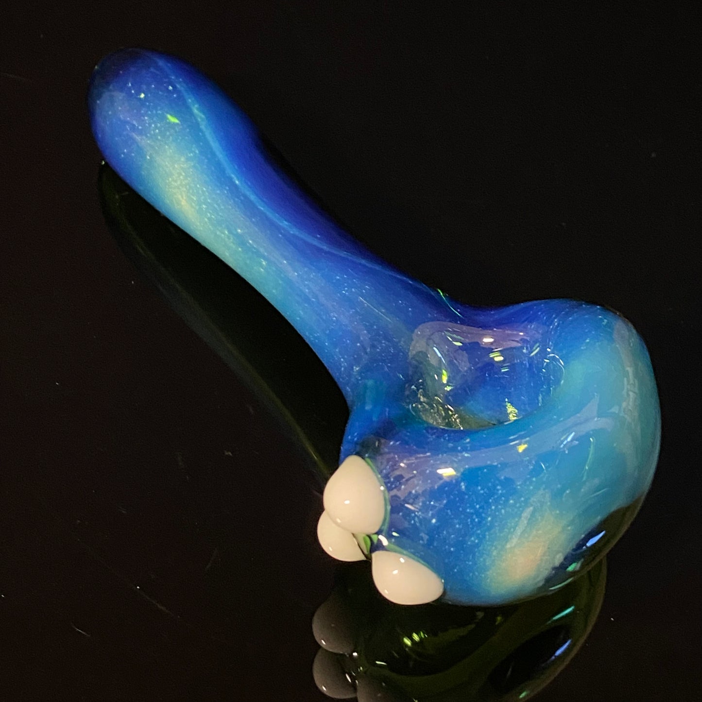 Dark Green with Blue Silver Fume Glass Pipe, Heady Hand Blown with marbles