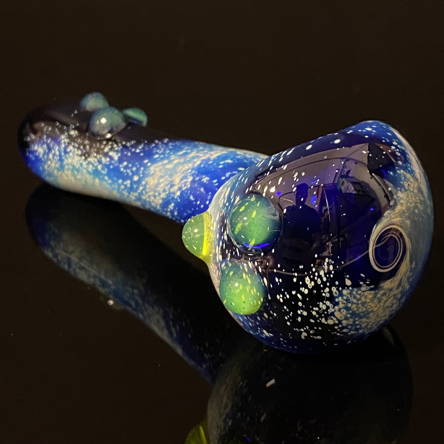 Galaxy Pipe Cobalt Space Pipe Fumed Cobalt Glass Pipe, Heady Hand Blown with Slyme