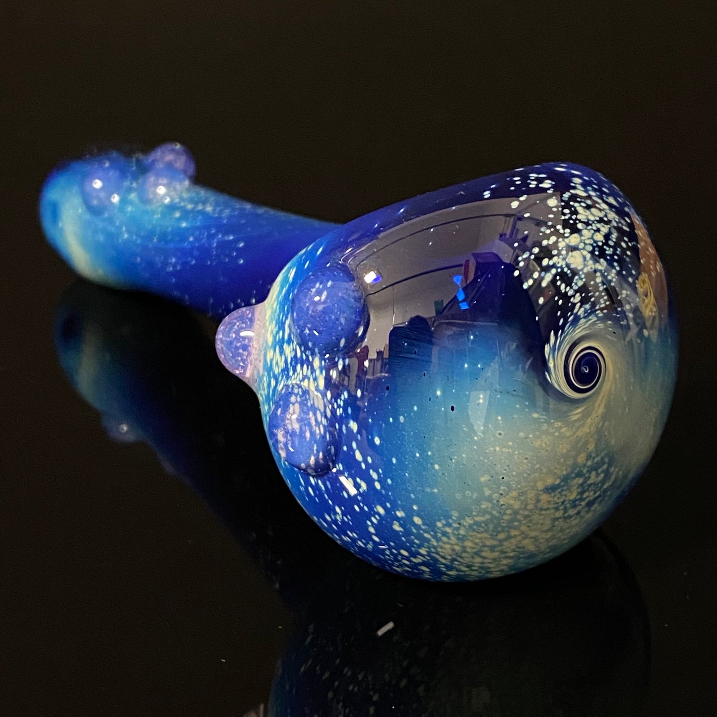 Galaxy Pipe Cobalt Space Pipe Fumed Cobalt Glass Pipe, Heady Hand Blown with Slyme