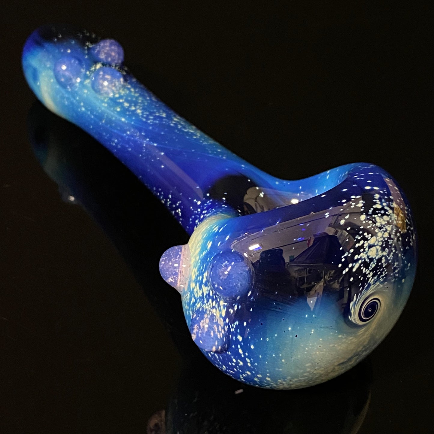 Galaxy Pipe Cobalt Space Pipe Fumed Cobalt Glass Pipe, Heady Hand Blown with Slyme