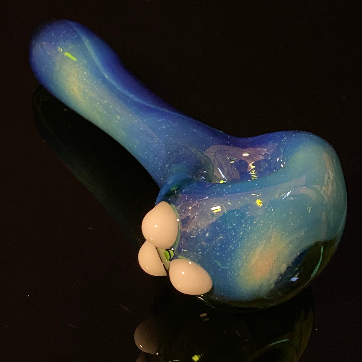 Dark Green with Blue Silver Fume Glass Pipe, Heady Hand Blown with marbles