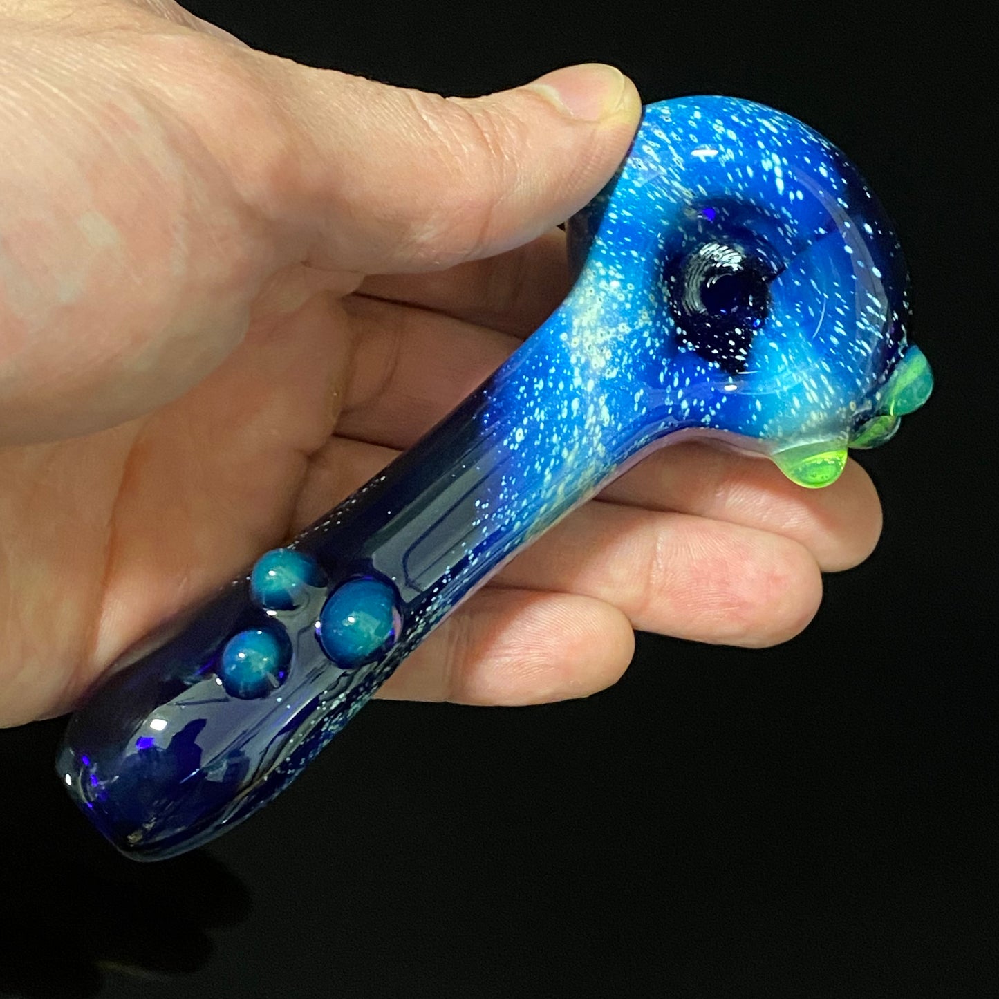 Galaxy Pipe Cobalt Space Pipe Fumed Cobalt Glass Pipe, Heady Hand Blown with Slyme