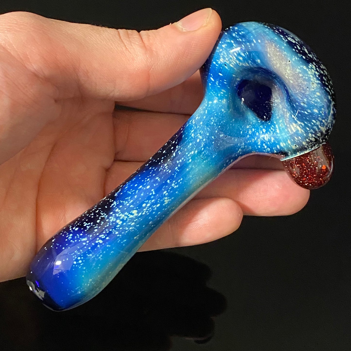 Galaxy Glass Pipe - Cobalt Space Nebula Fumed Glass Pipe, Heady Hand Blown