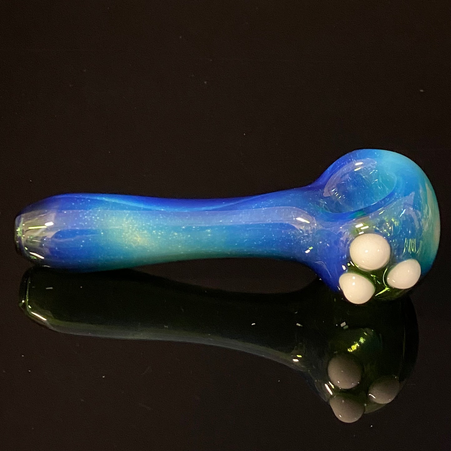 Dark Green with Blue Silver Fume Glass Pipe, Heady Hand Blown with marbles