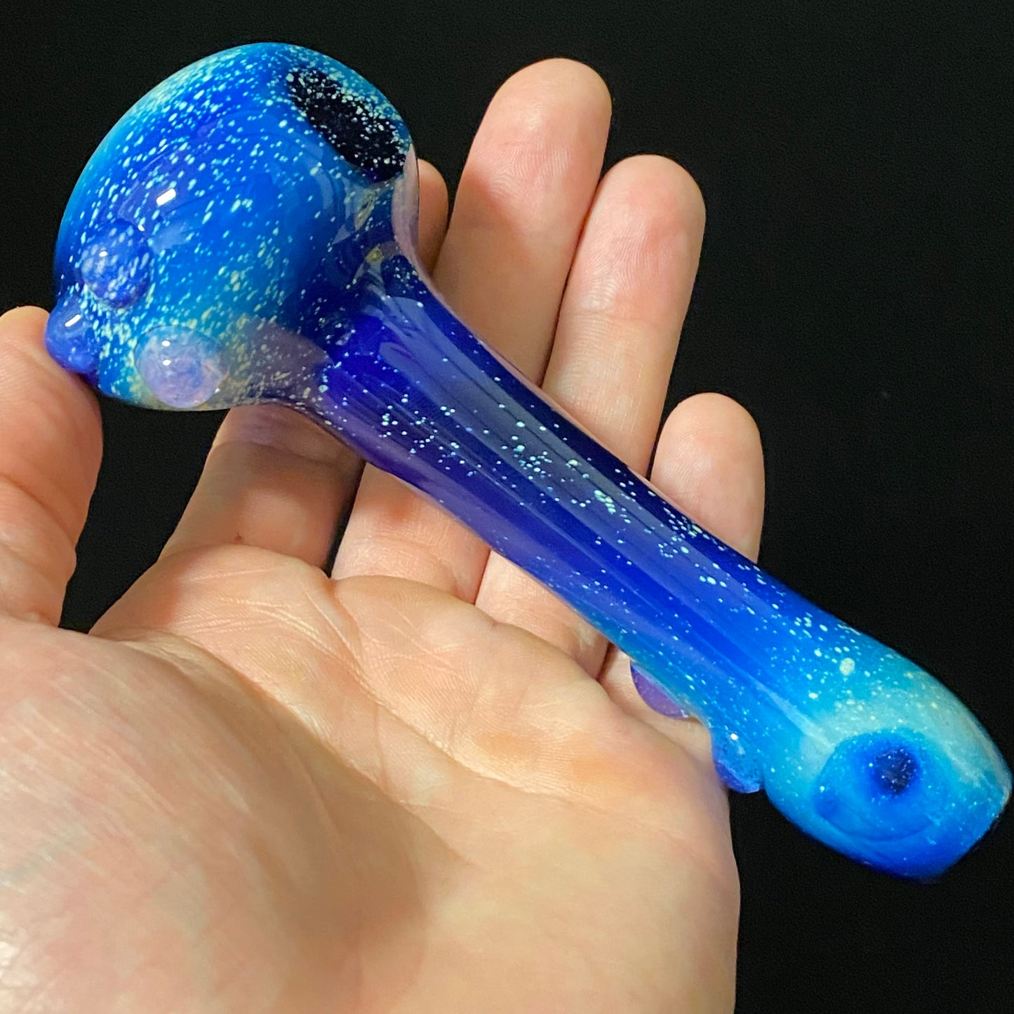 Galaxy Pipe Cobalt Space Pipe Fumed Cobalt Glass Pipe, Heady Hand Blown with Slyme