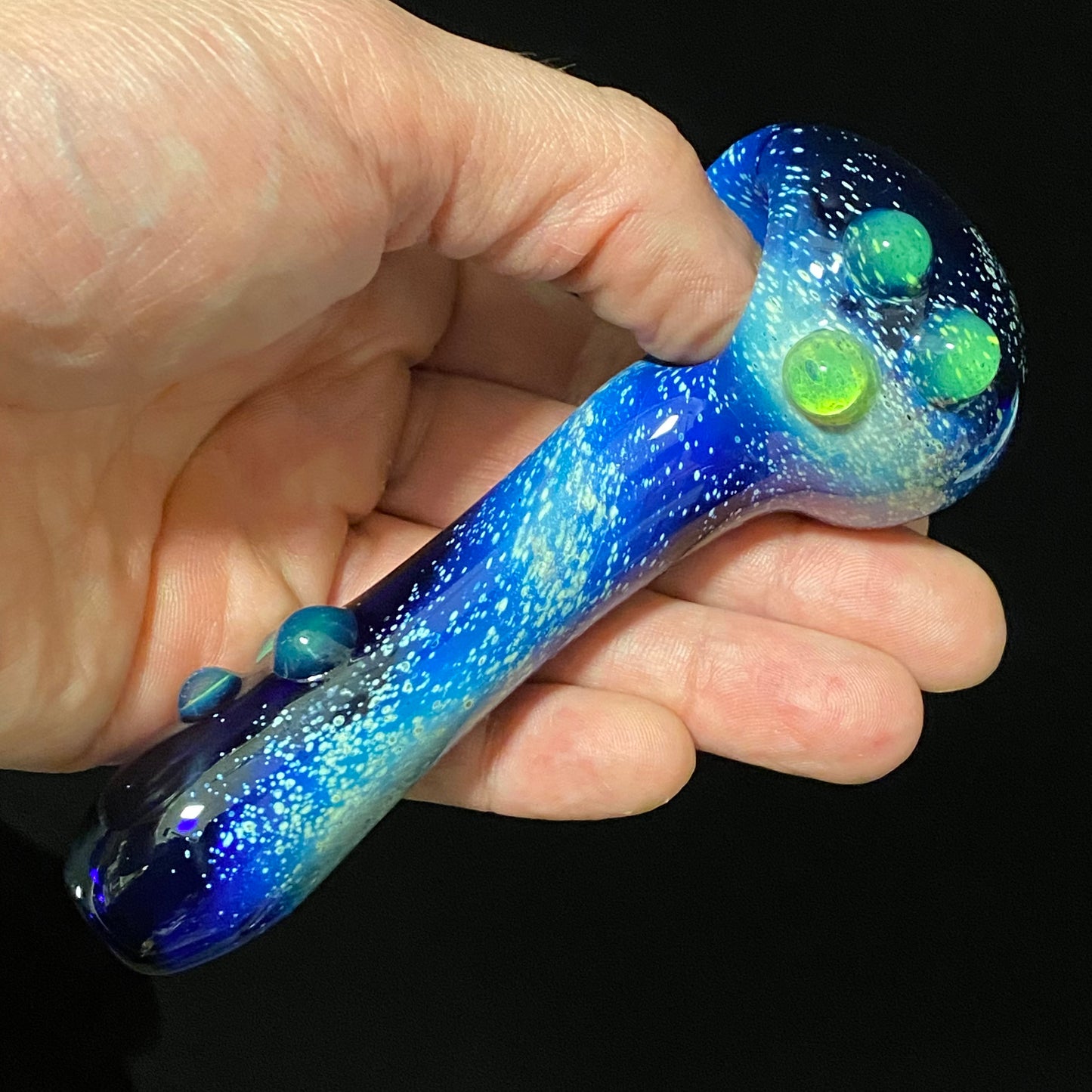 Galaxy Pipe Cobalt Space Pipe Fumed Cobalt Glass Pipe, Heady Hand Blown with Slyme