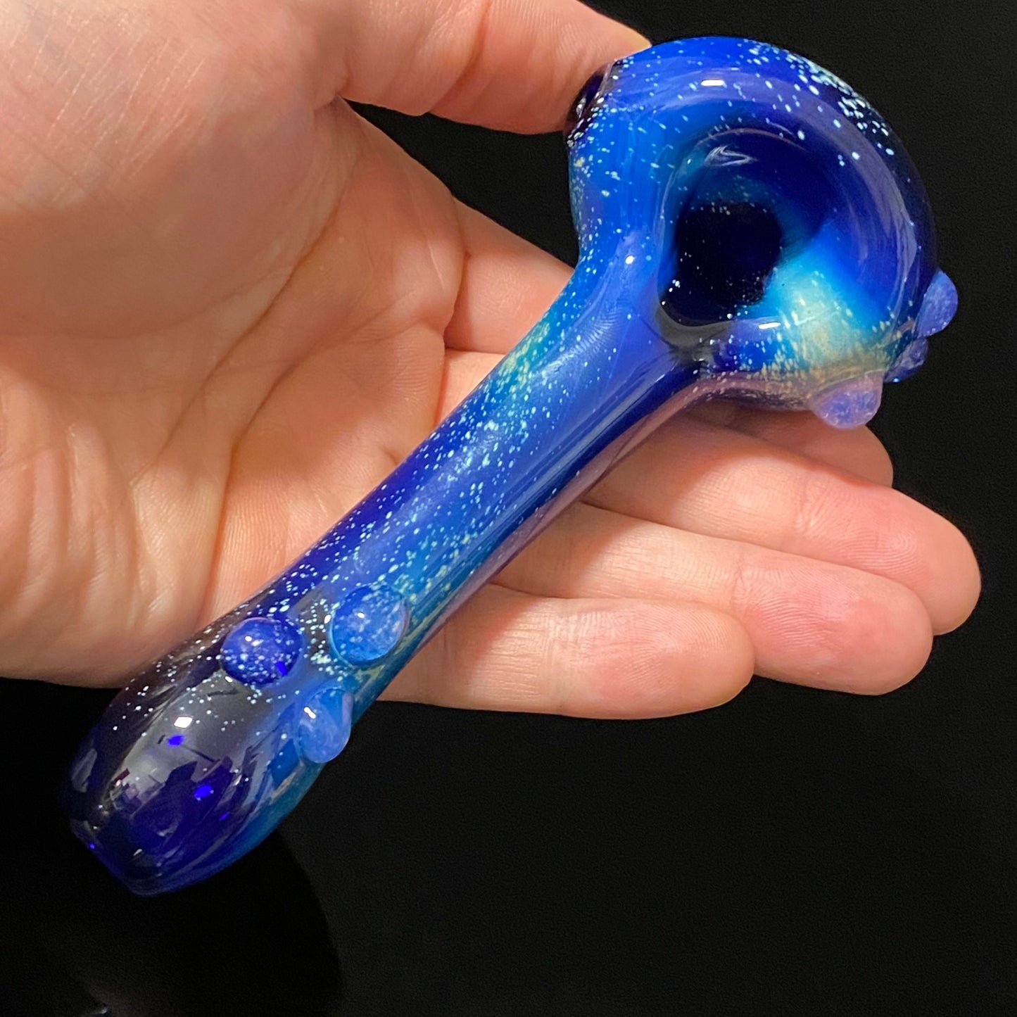 Galaxy Pipe Cobalt Space Pipe Fumed Cobalt Glass Pipe, Heady Hand Blown with Slyme