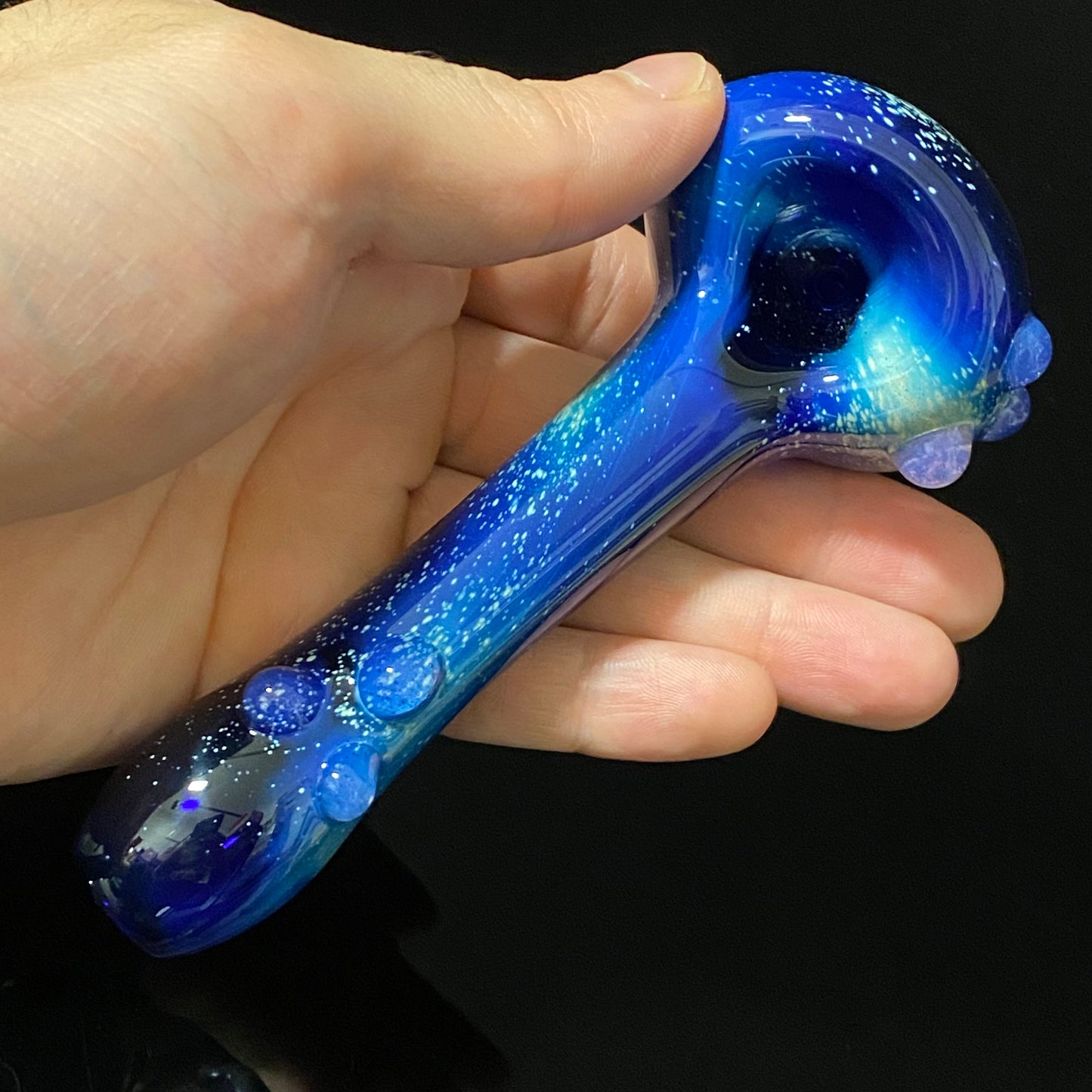 Galaxy Pipe Cobalt Space Pipe Fumed Cobalt Glass Pipe, Heady Hand Blown with Slyme