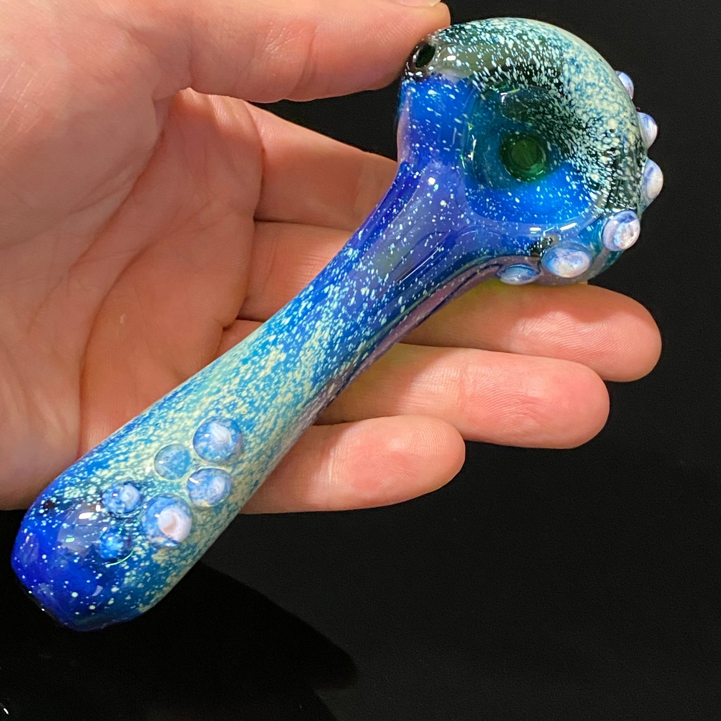 Blue Glass Pipe, Heady Hand Blown Pink Slyme Marbles