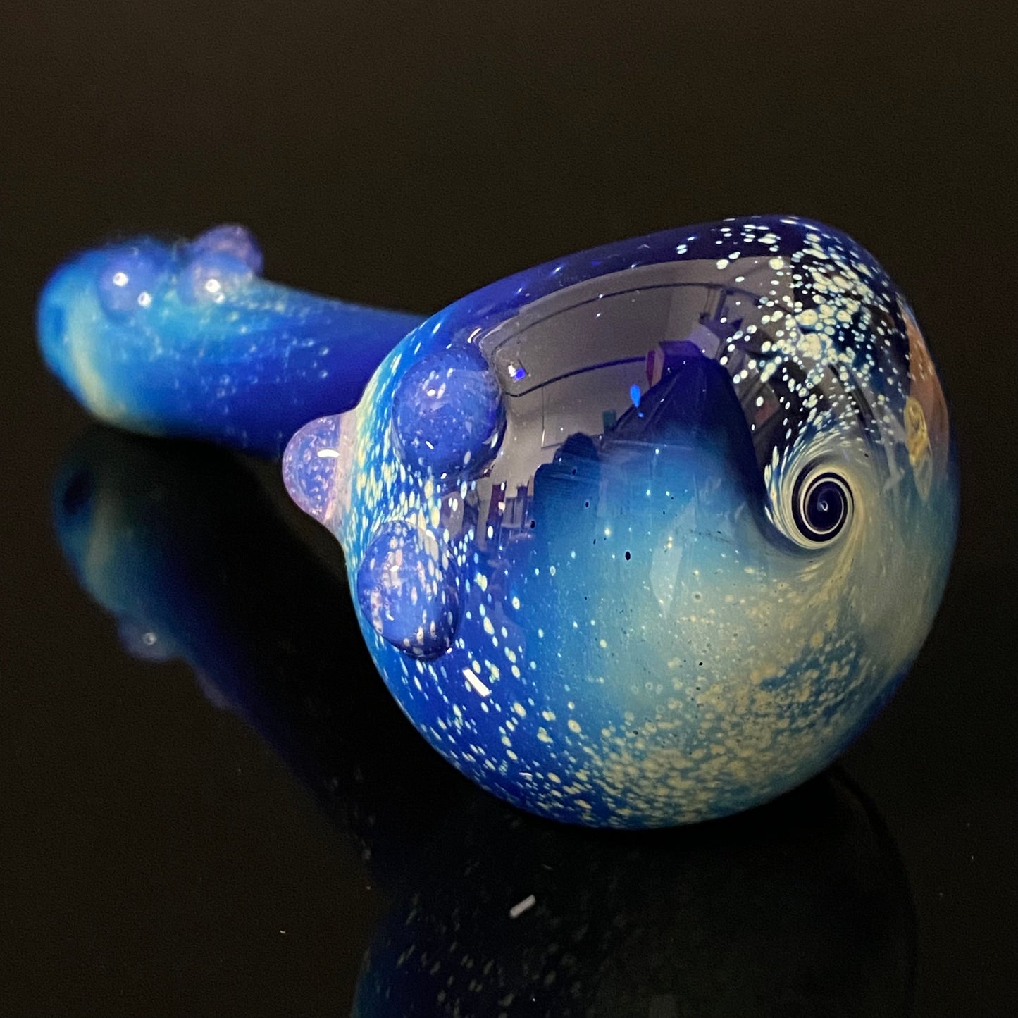 Galaxy Pipe Cobalt Space Pipe Fumed Cobalt Glass Pipe, Heady Hand Blown with Slyme