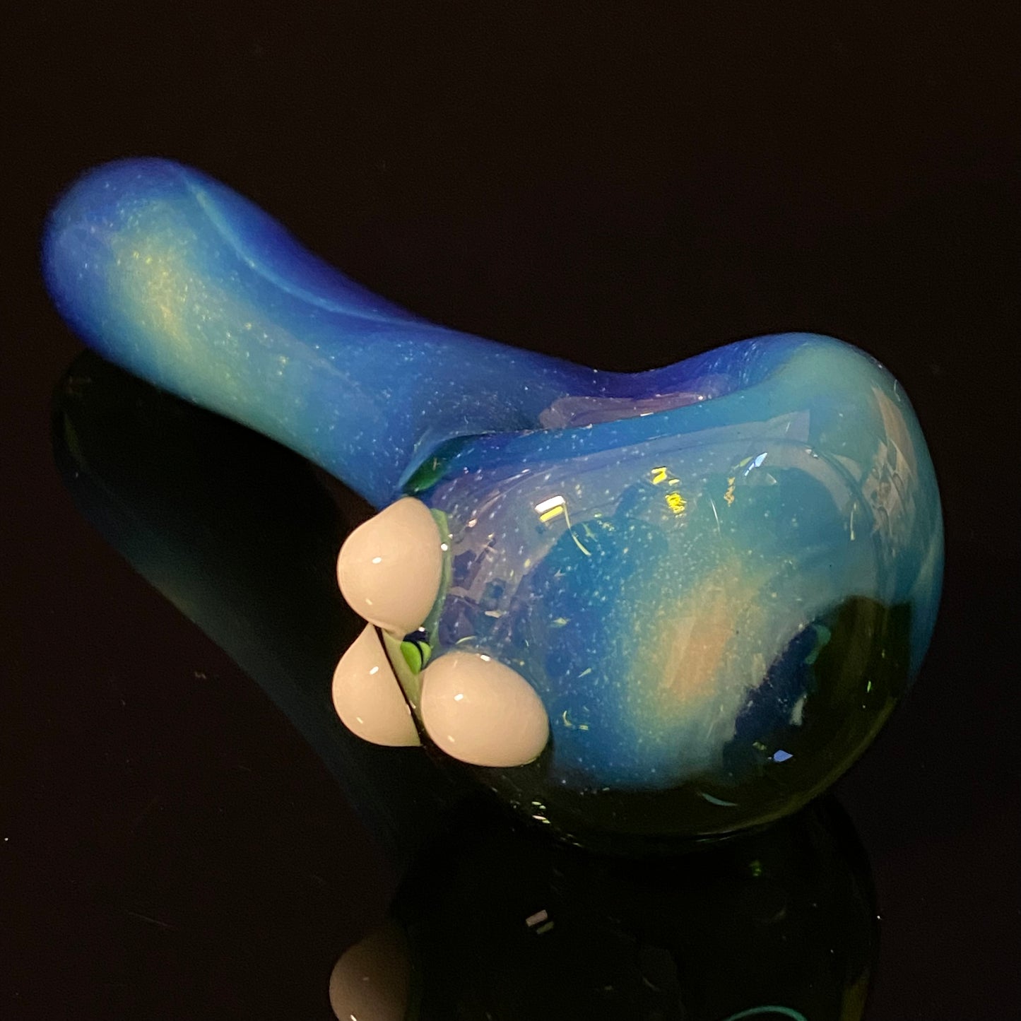 Dark Green with Blue Silver Fume Glass Pipe, Heady Hand Blown with marbles