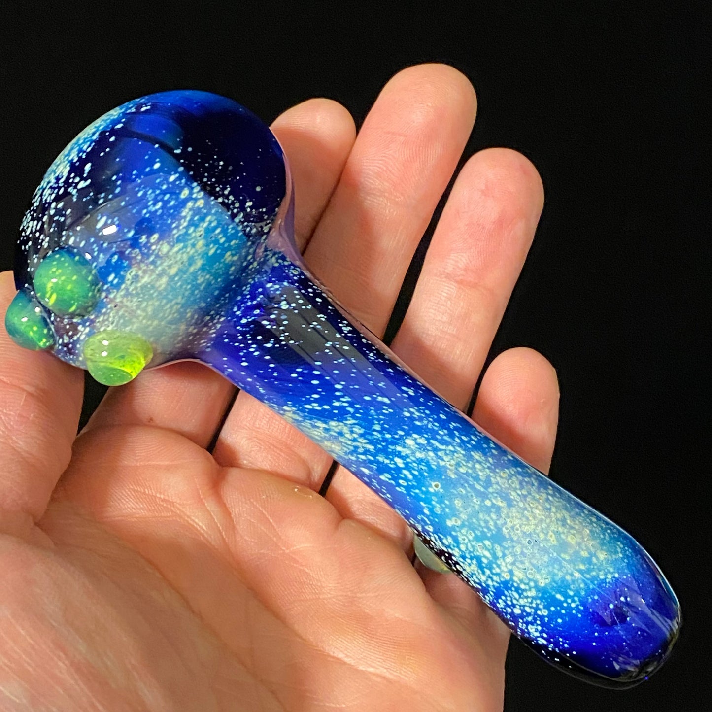 Galaxy Pipe Cobalt Space Pipe Fumed Cobalt Glass Pipe, Heady Hand Blown with Slyme