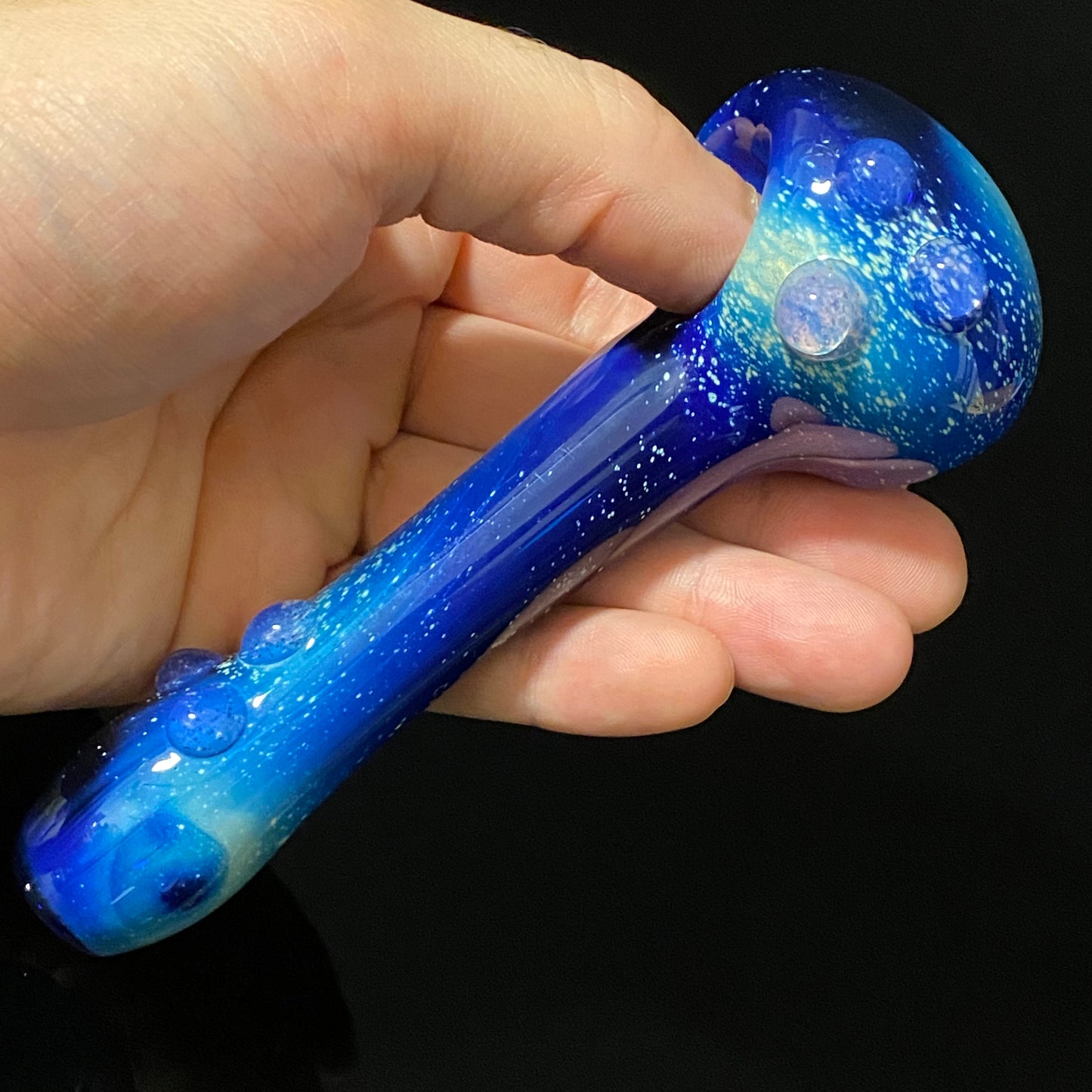 Galaxy Pipe Cobalt Space Pipe Fumed Cobalt Glass Pipe, Heady Hand Blown with Slyme