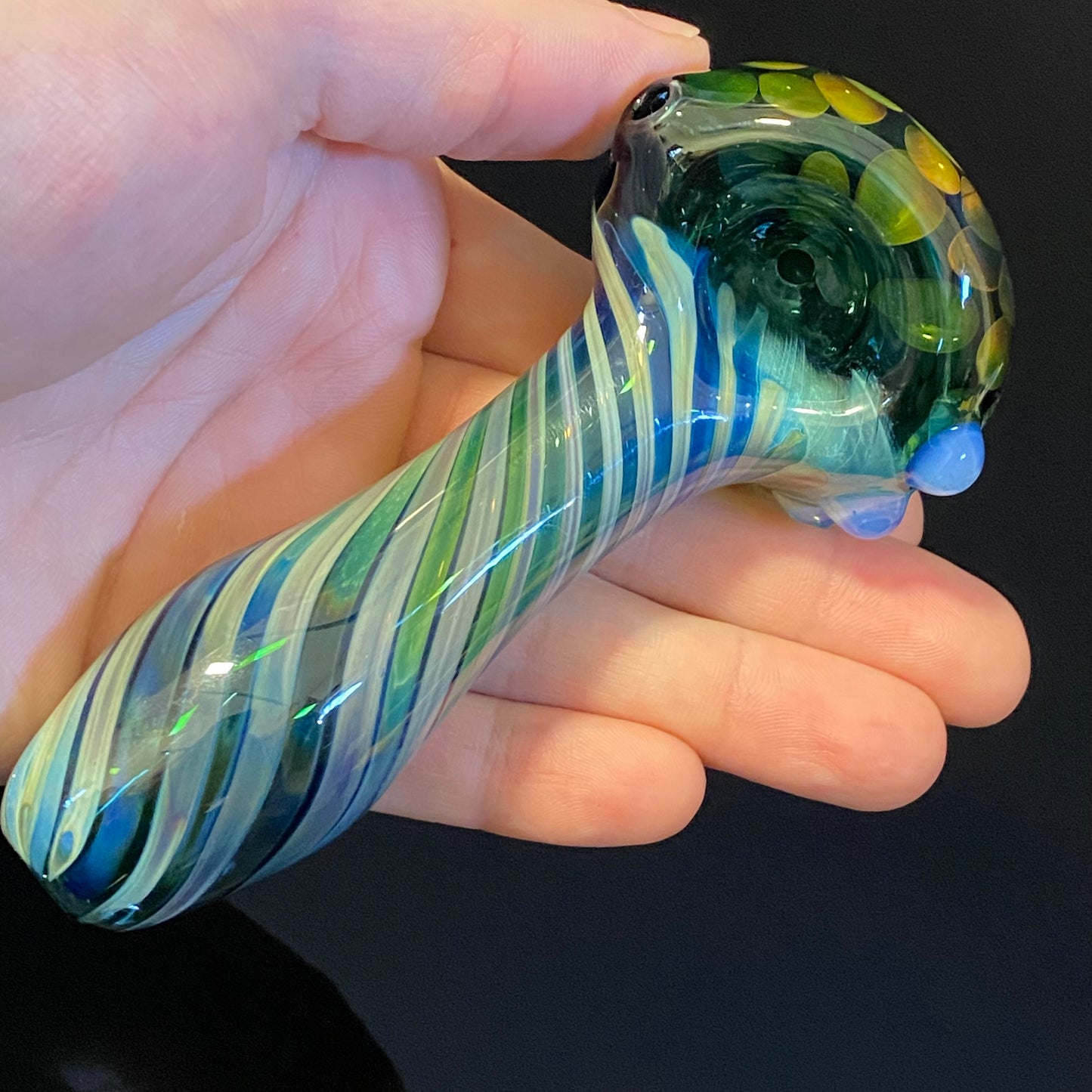 Green Honeycomb Glass Heady Pipe Hand Blown