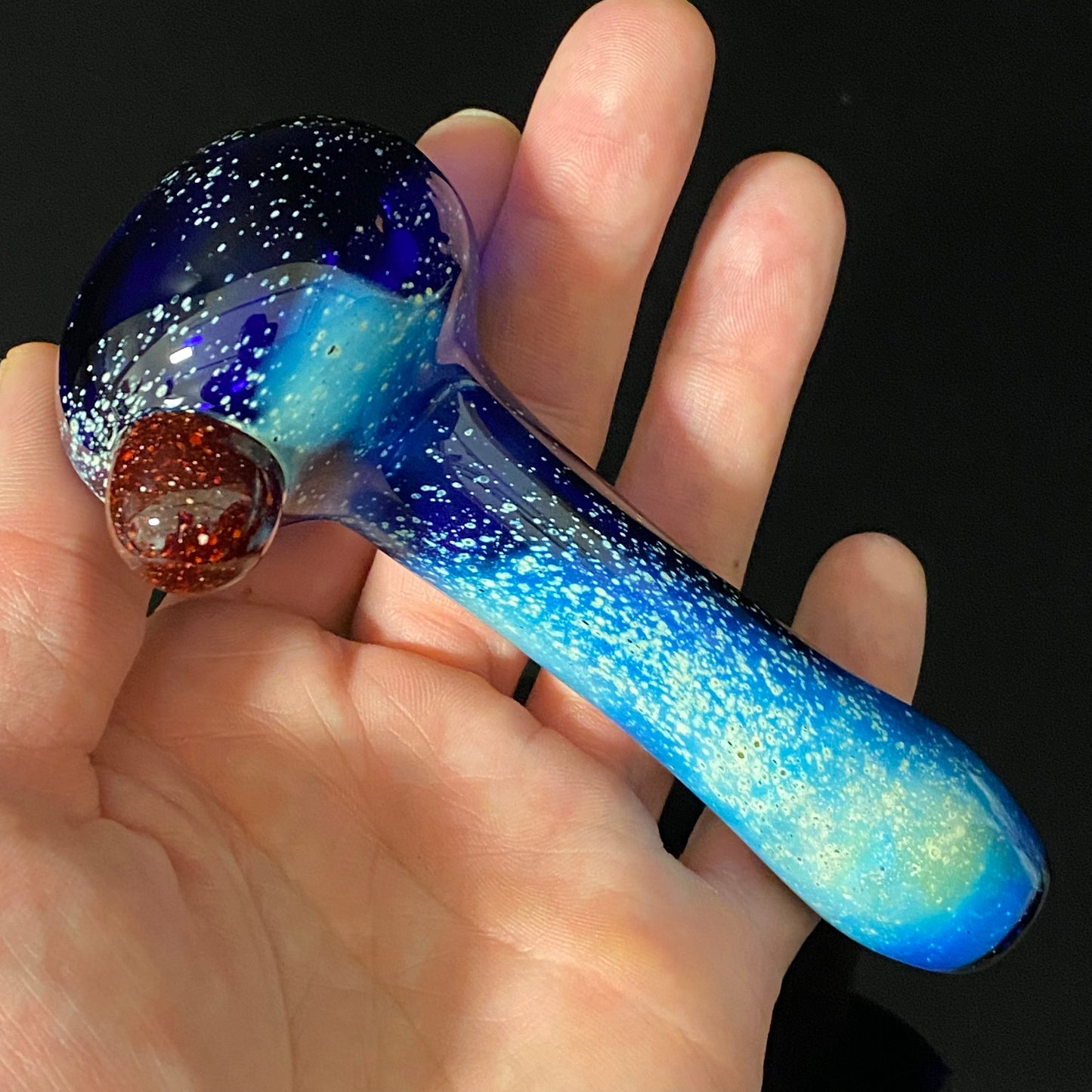 Galaxy Glass Pipe - Cobalt Space Nebula Fumed Glass Pipe, Heady Hand Blown