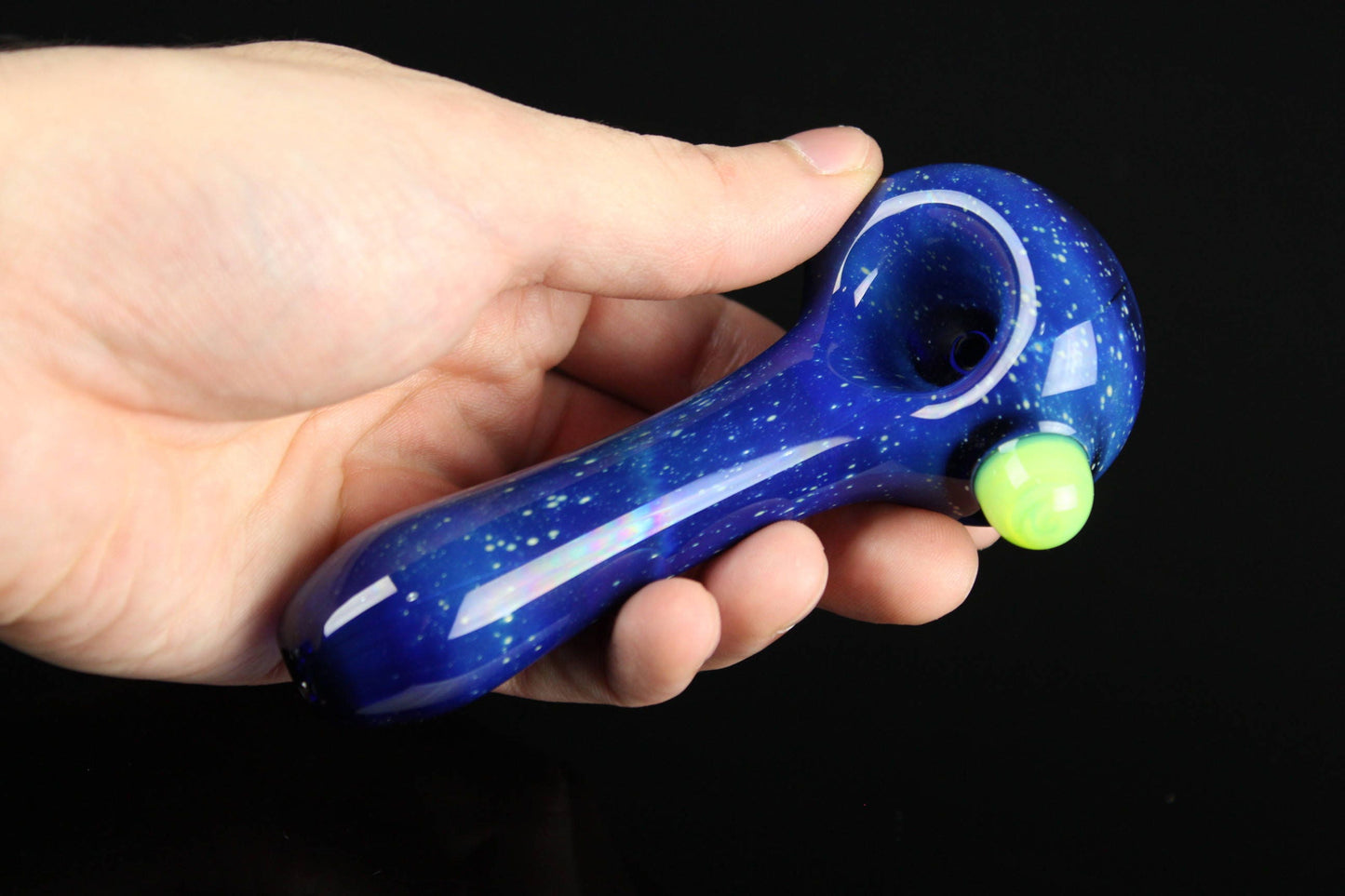 Galaxy Pipe Cobalt Space Pipe Fumed Cobalt Glass Pipe, Heady Hand Blown with Slyme