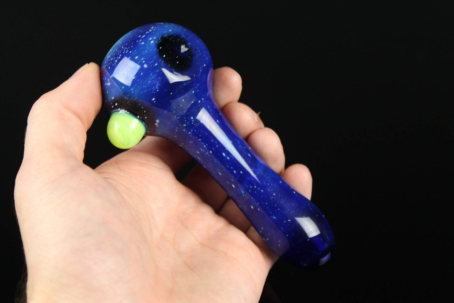 Galaxy Pipe Cobalt Space Pipe Fumed Cobalt Glass Pipe, Heady Hand Blown with Slyme