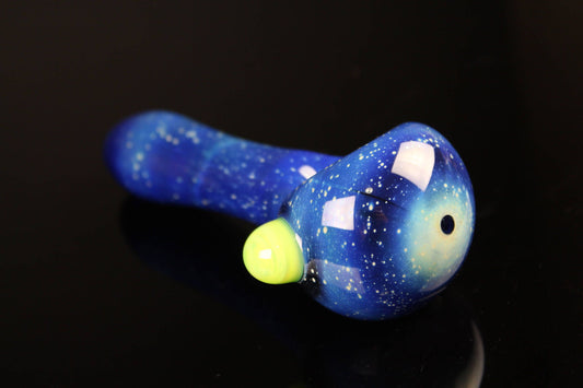 Galaxy Pipe Cobalt Space Pipe Fumed Cobalt Glass Pipe, Heady Hand Blown with Slyme