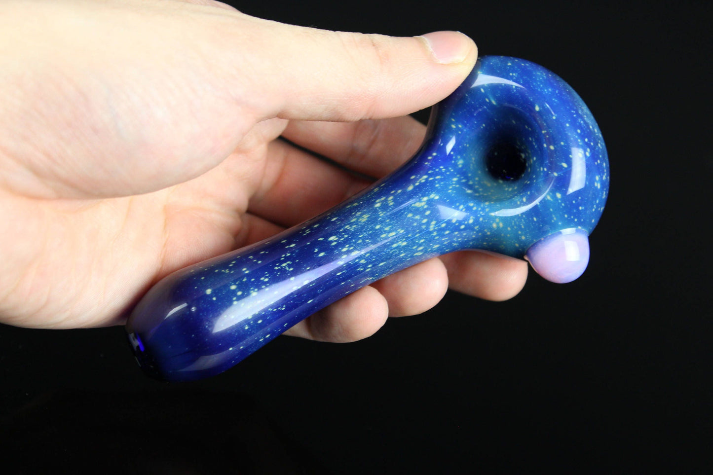 Galaxy Pipe Cobalt Space Pipe Space Fumed Cobalt Glass Pipe, Heady Hand Blown with Pink Slyme