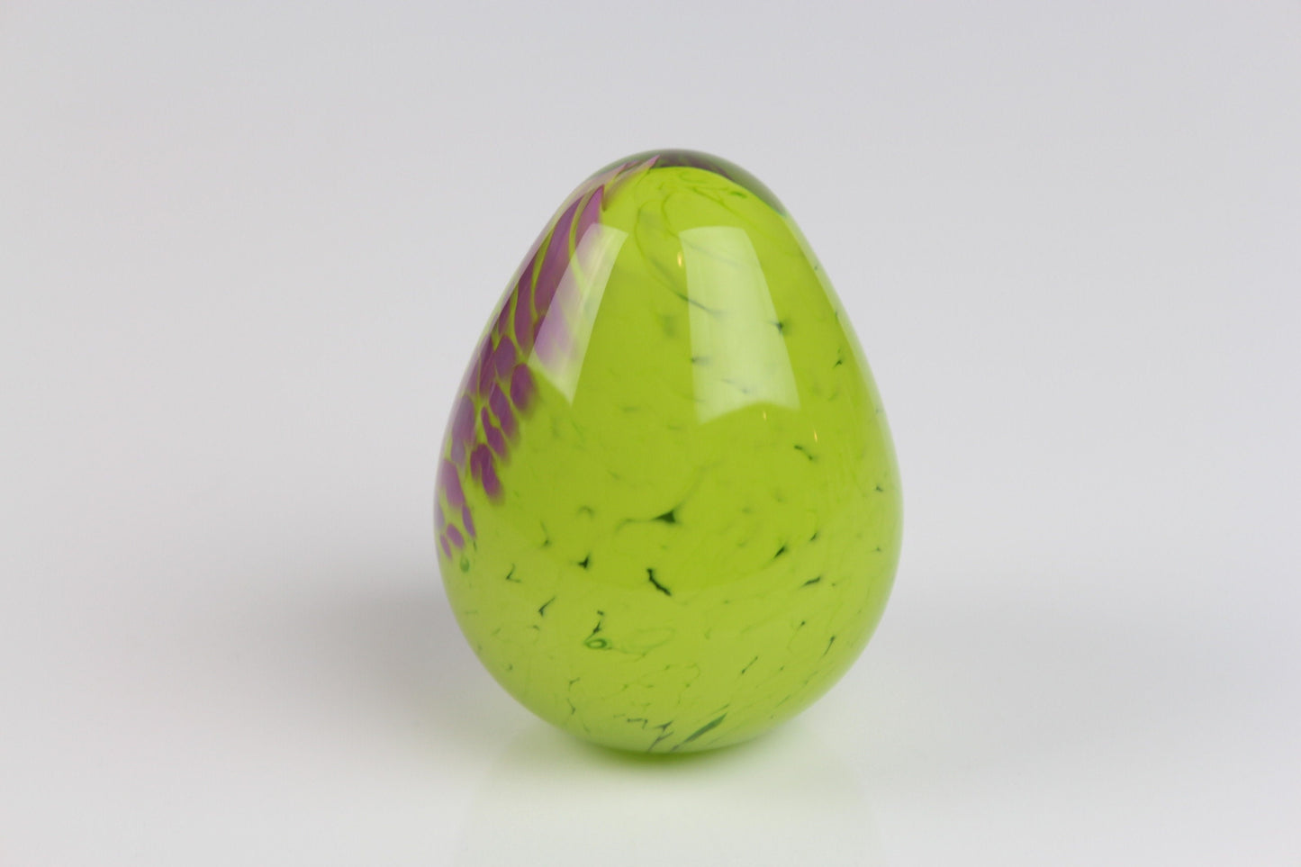 Glass Egg Paperweight Green & Purple Hand Made