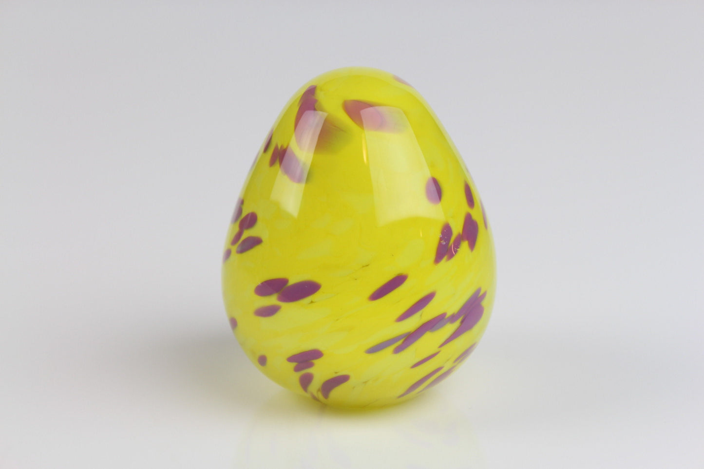 Glass Egg Paperweight Yellow & Purple Hand Made