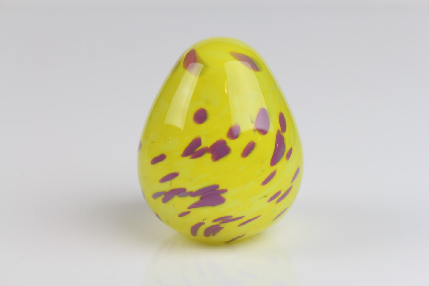 Glass Egg Paperweight Yellow & Purple Hand Made