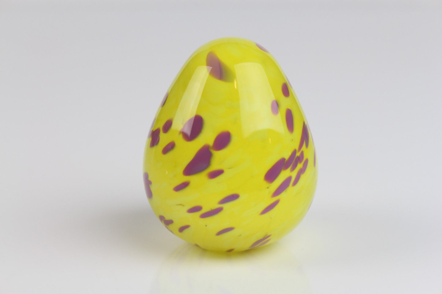 Glass Egg Paperweight Yellow & Purple Hand Made