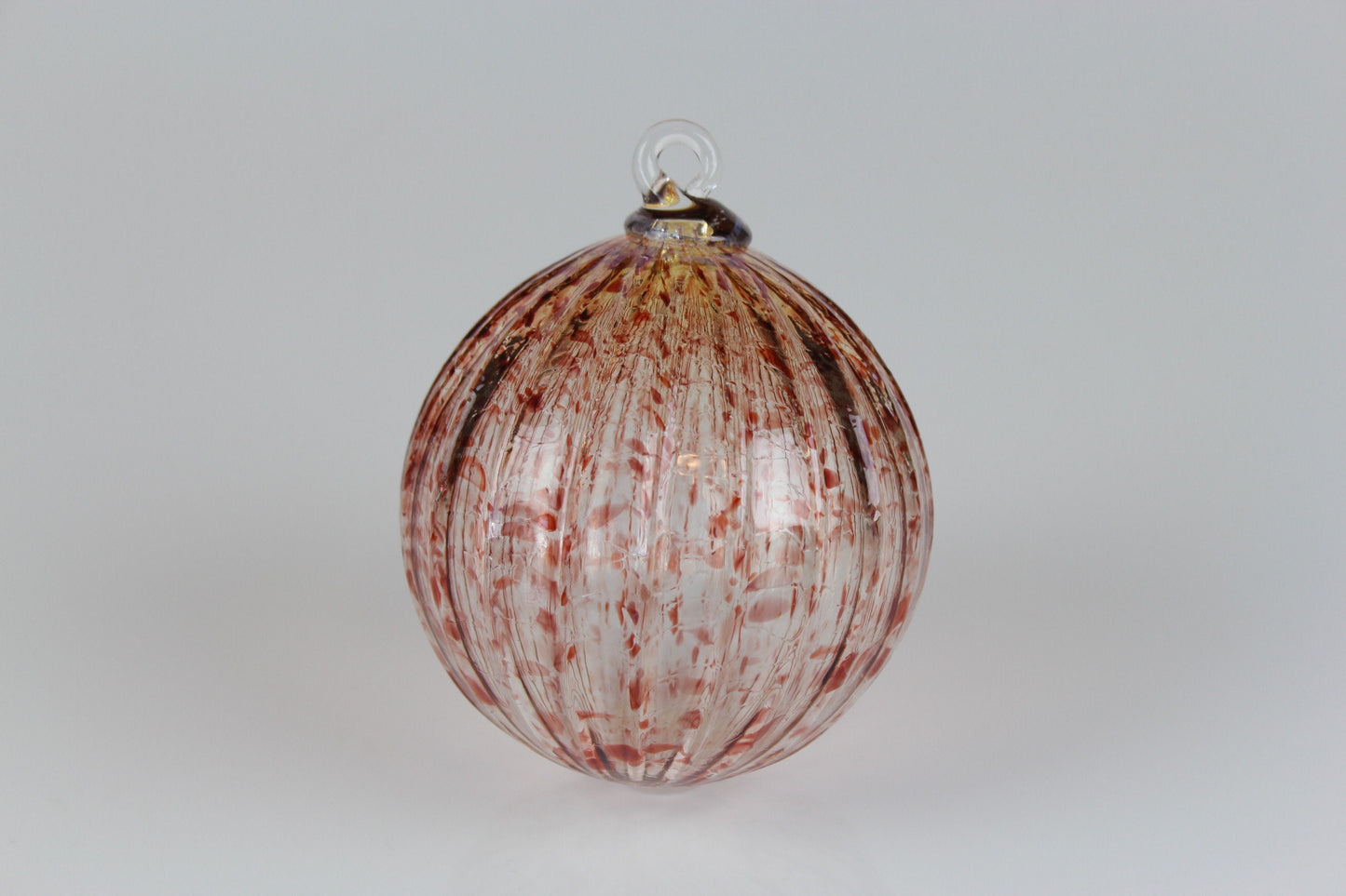 Glass Ornament - Copper Ruby Specks with an Optic Ridge Design Hand Blown