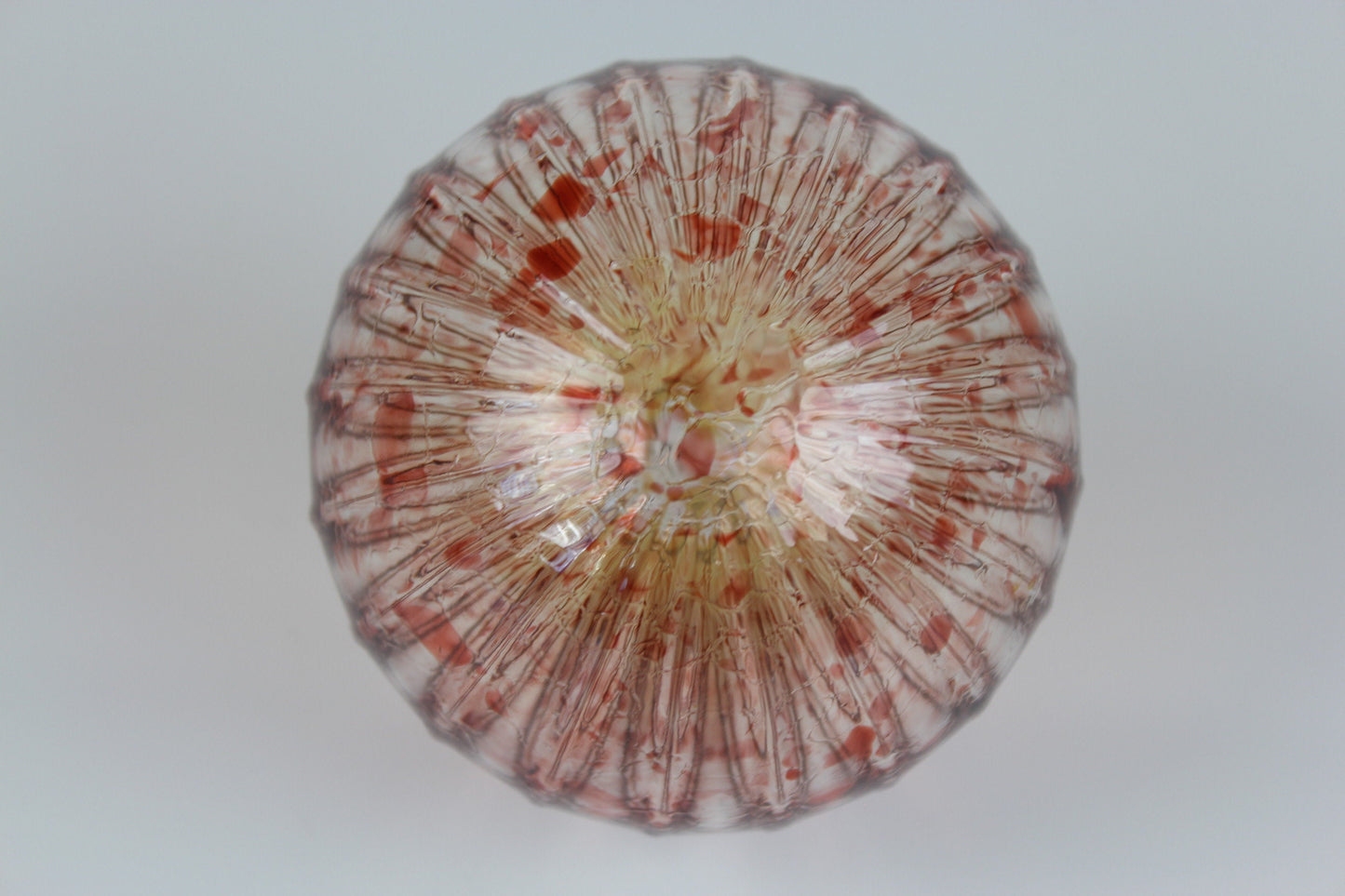 Glass Ornament - Copper Ruby Specks with an Optic Ridge Design Hand Blown