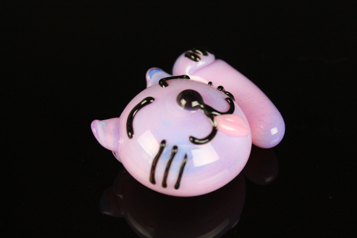 Pink Slyme Maneki-neko Good Luck Kitty Cat Face Pendant, Gray design Hand Blown Glass